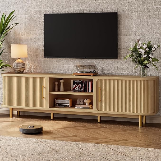 Fluted Sliding-Door TV Stand