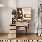 Fluted Vanity Desk with Mirror and Lights, Small Makeup Vanity (Walnut)