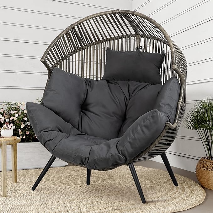 Wicker Egg Chair – Outdoor & Indoor Rattan Patio Chair with Cushion