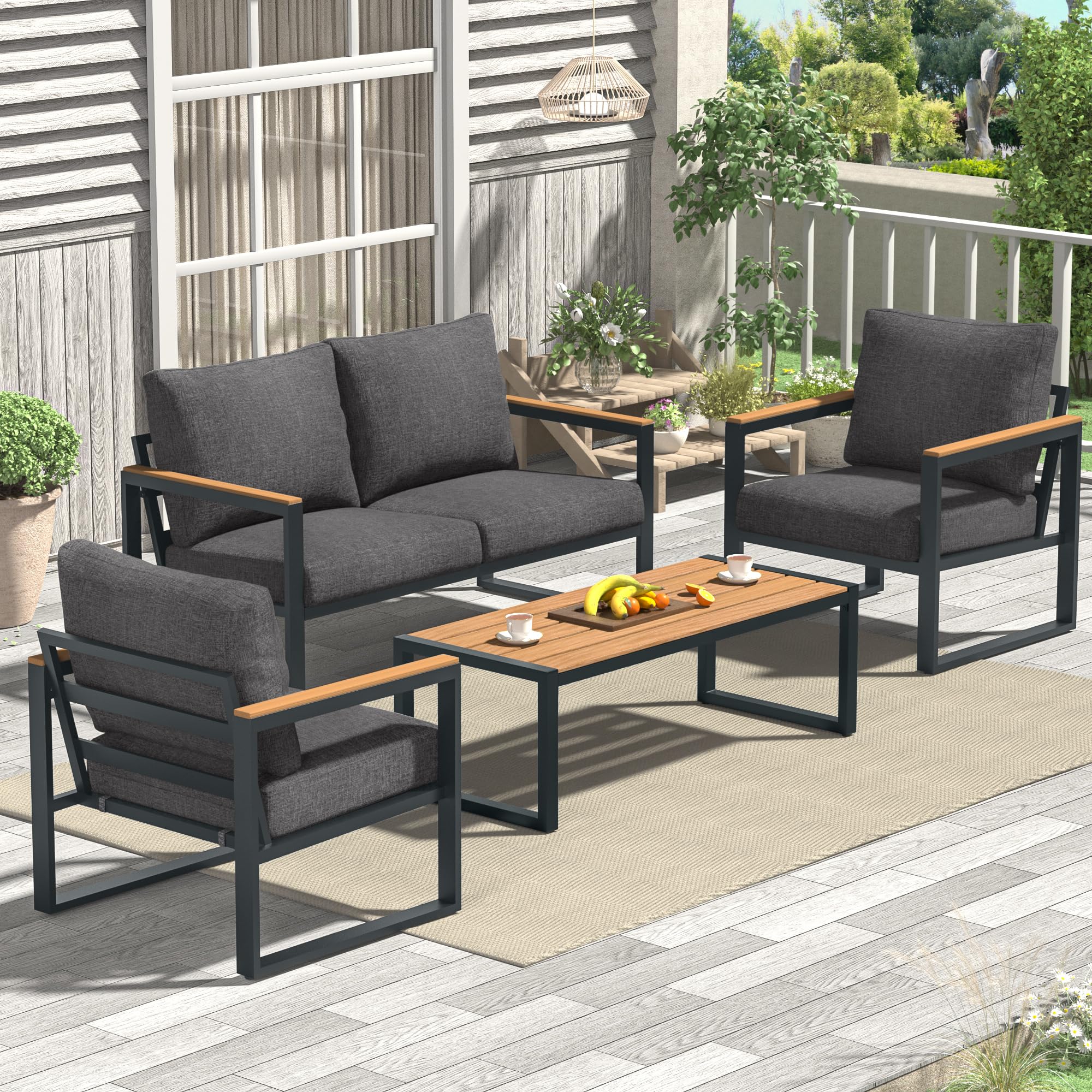 4-Piece Patio Conversation Set with Coffee Table