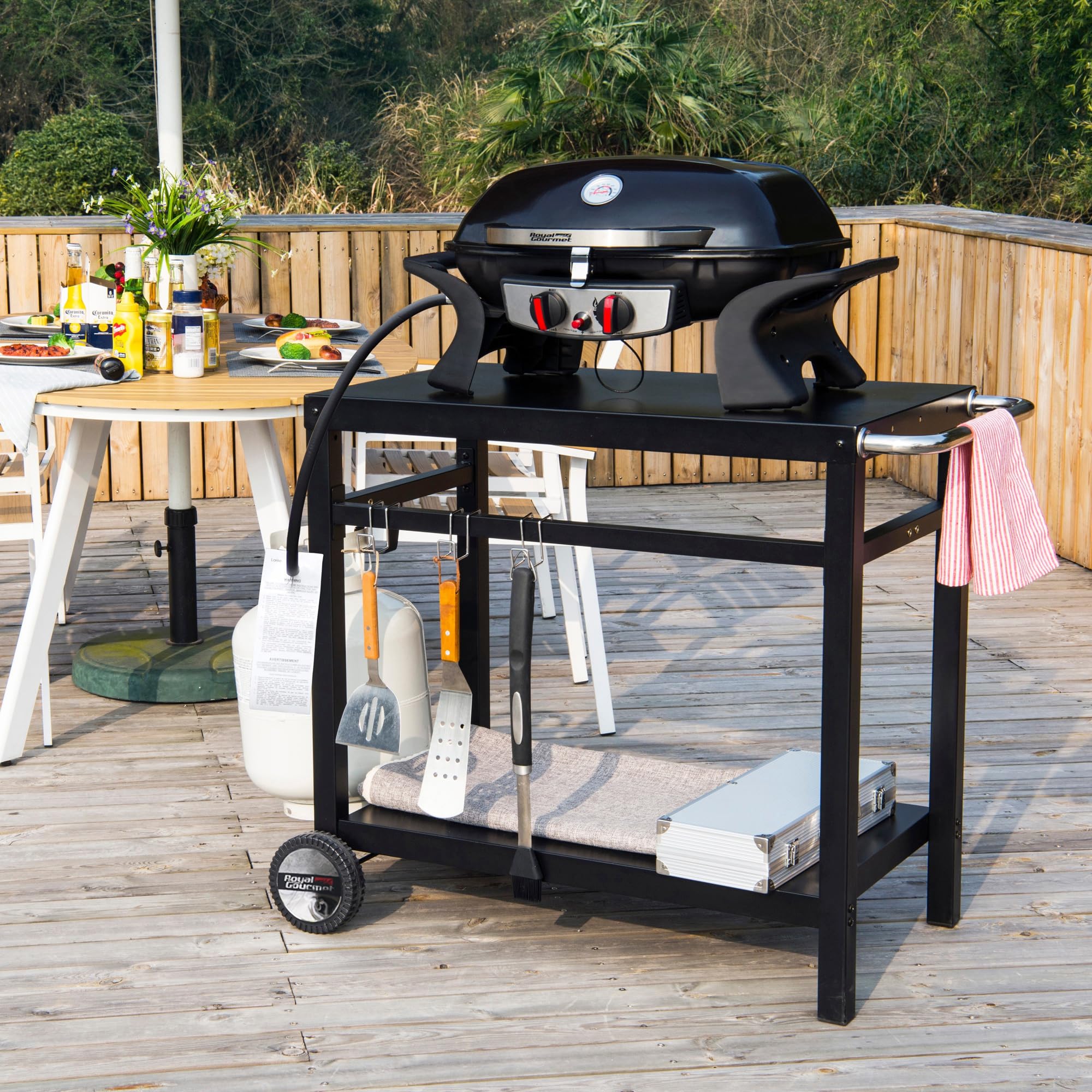 Outdoor Grill Cart with Double Shelf