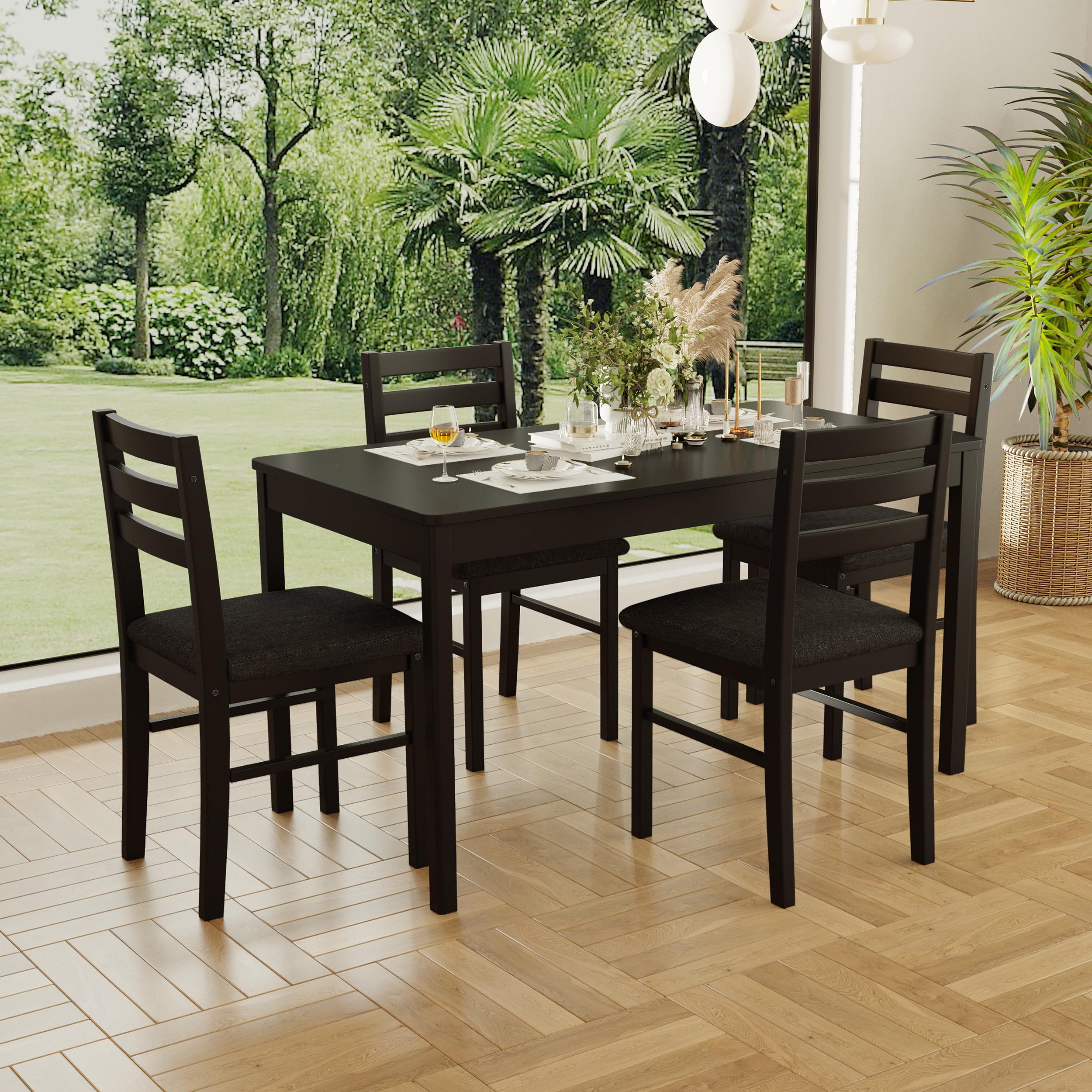 5-Piece Solid Wood Dining Table Set for 4