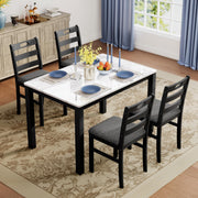 5-Piece Solid Wood Dining Table Set with Faux Marble Top