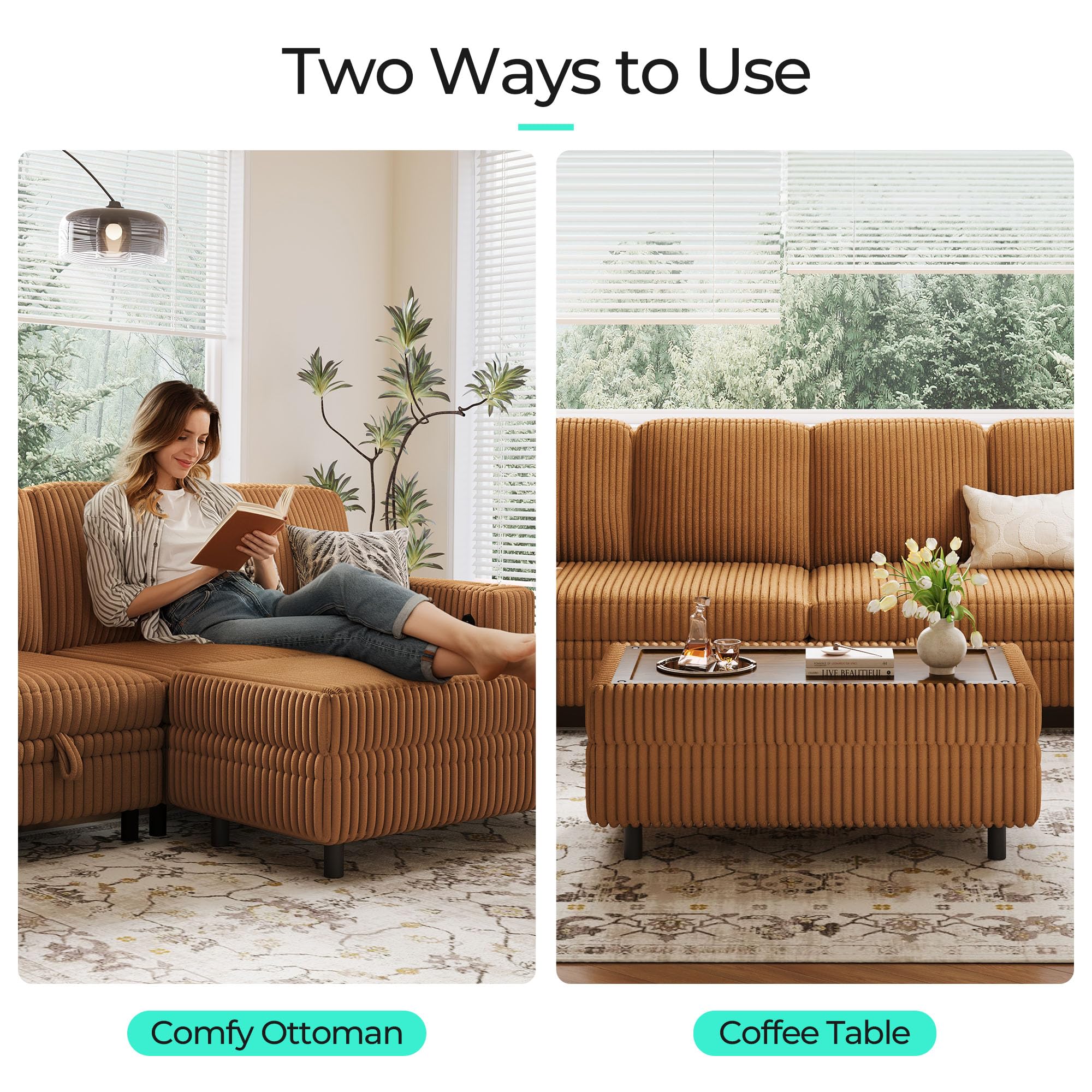 Corduroy Storage Ottoman Bench
