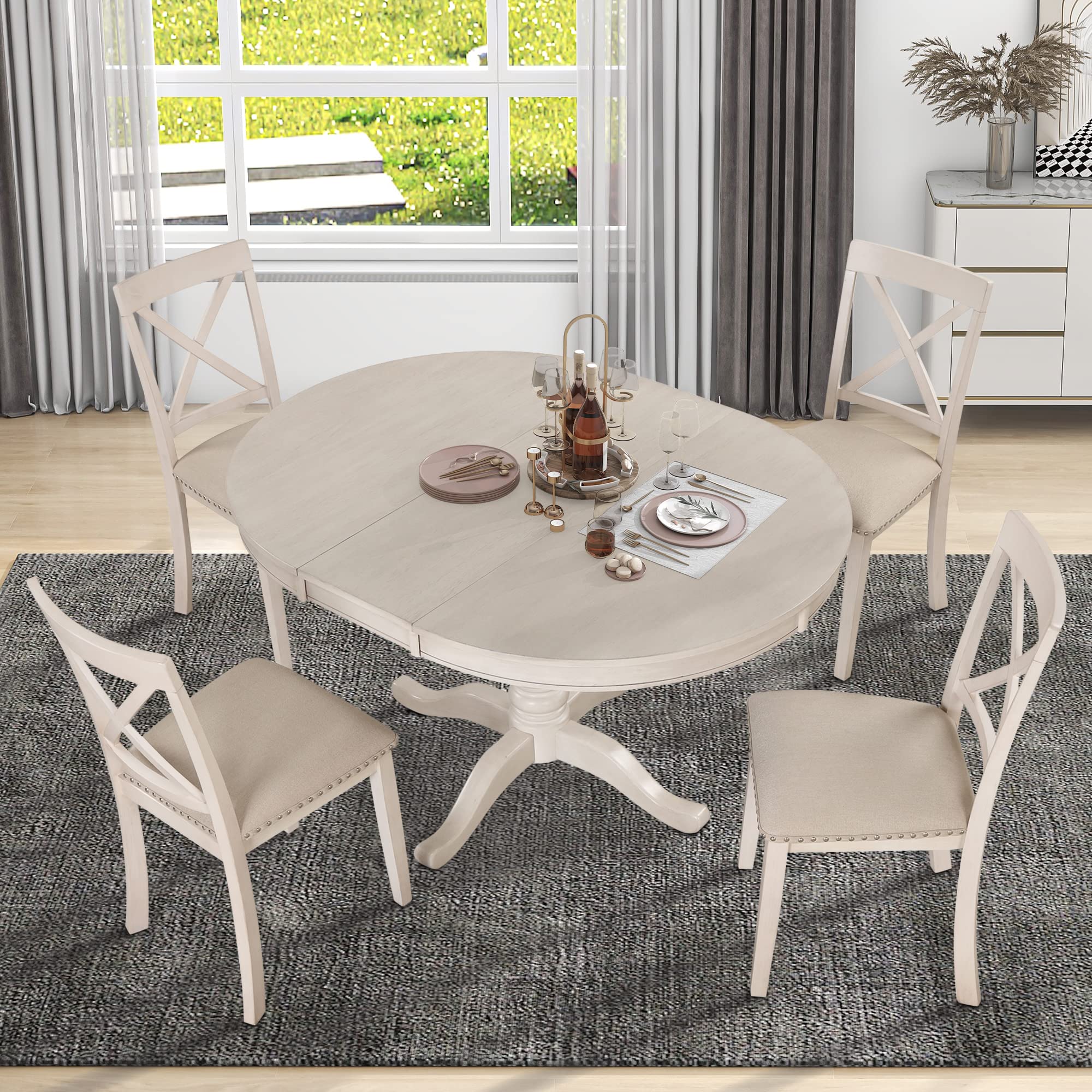 5-Piece Round Dining Table Set for 4