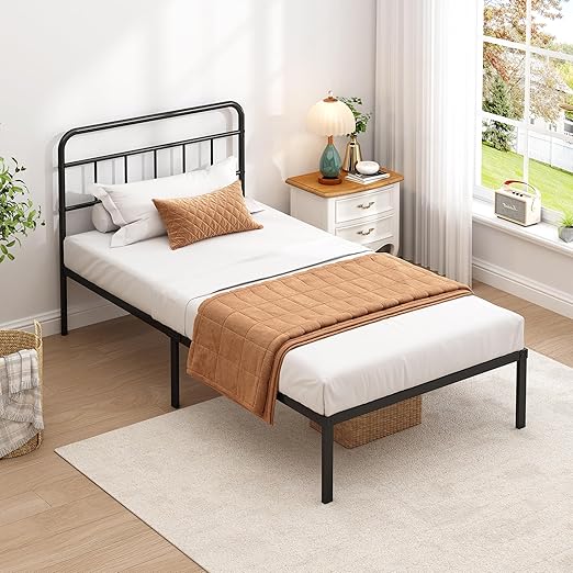 Metal Platform Bed Frame with Headboard & Under-Bed Storage