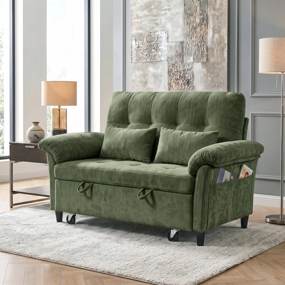 Chenille Pull-Out Loveseat Sofa Bed