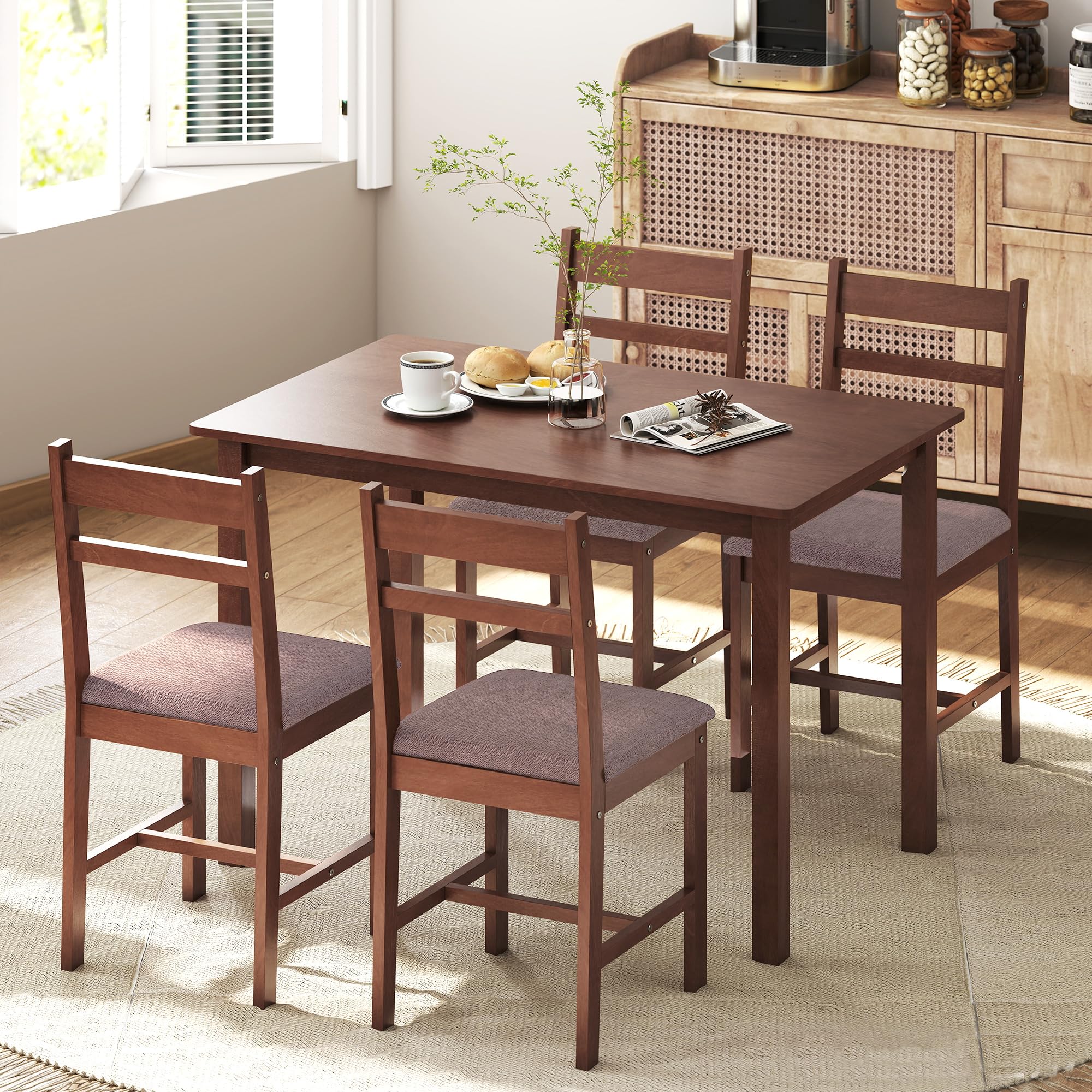 5-Piece Farmhouse Dining Table Set for 4