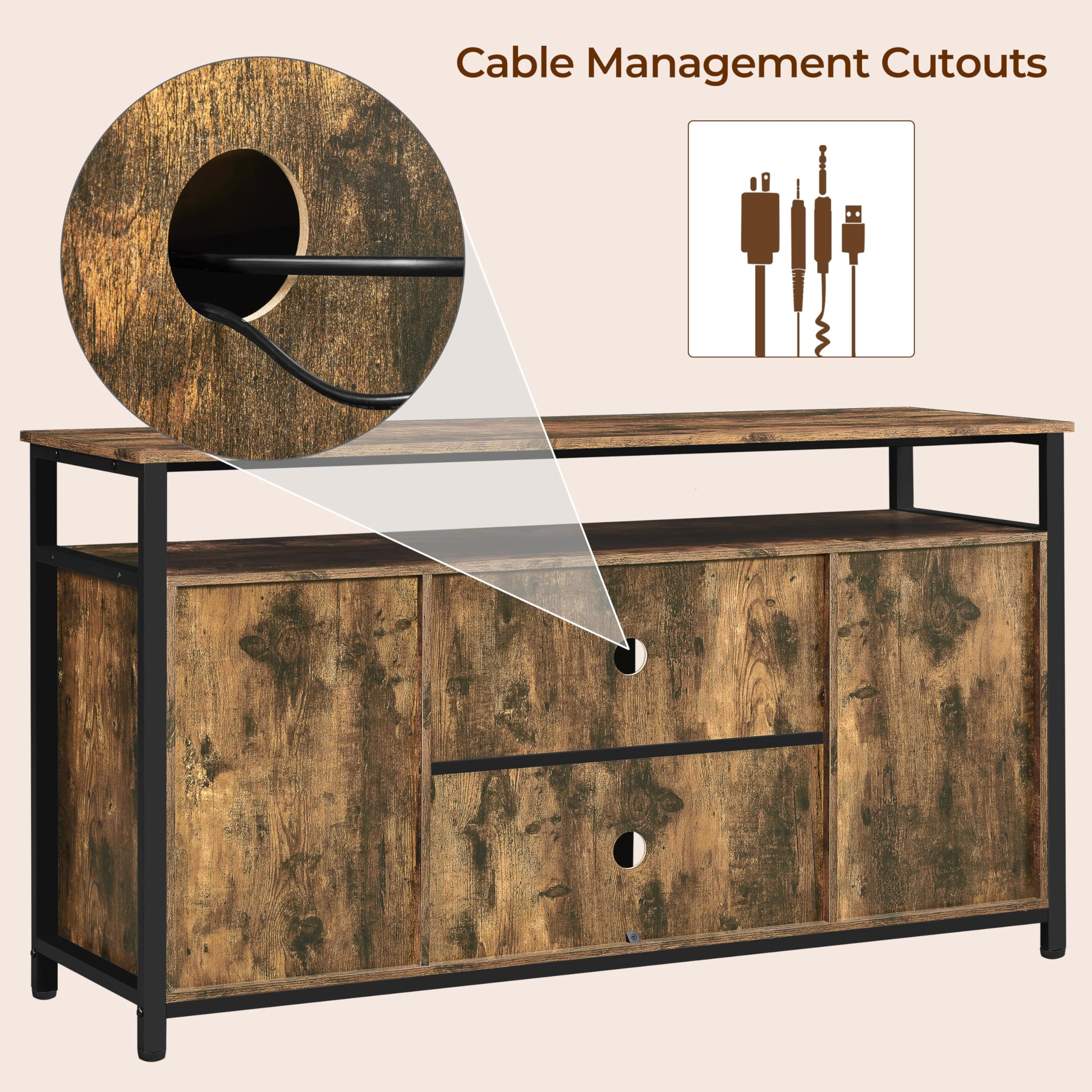 Rustic Brown TV Stand with Sliding Barn Doors