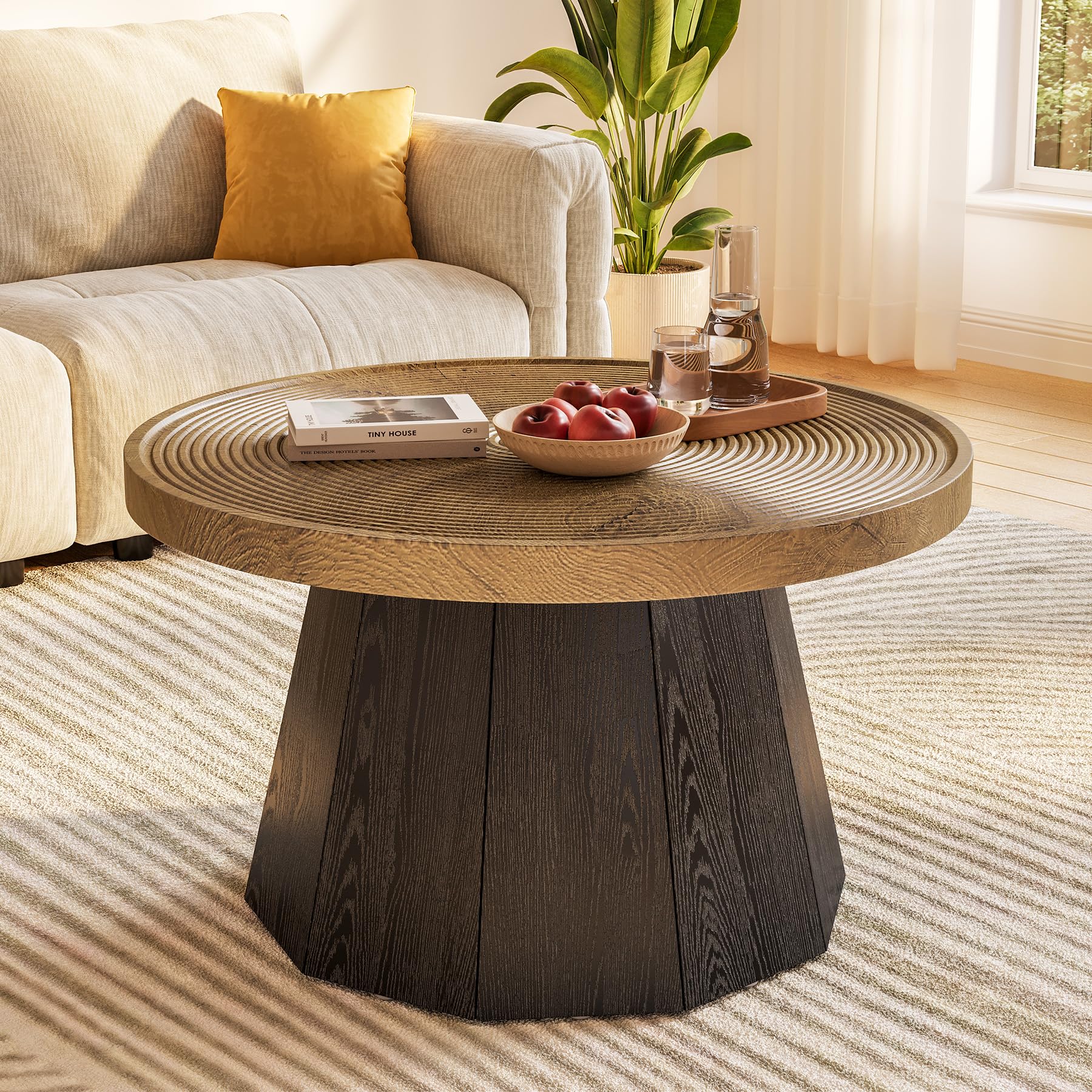 LITTLE TREE Round Coffee Table for Living Room, 31.5-Inch Farmhouse Center Table, Modern Circle Wooden Tea Tables for Office, Small Space, Reception, Brown