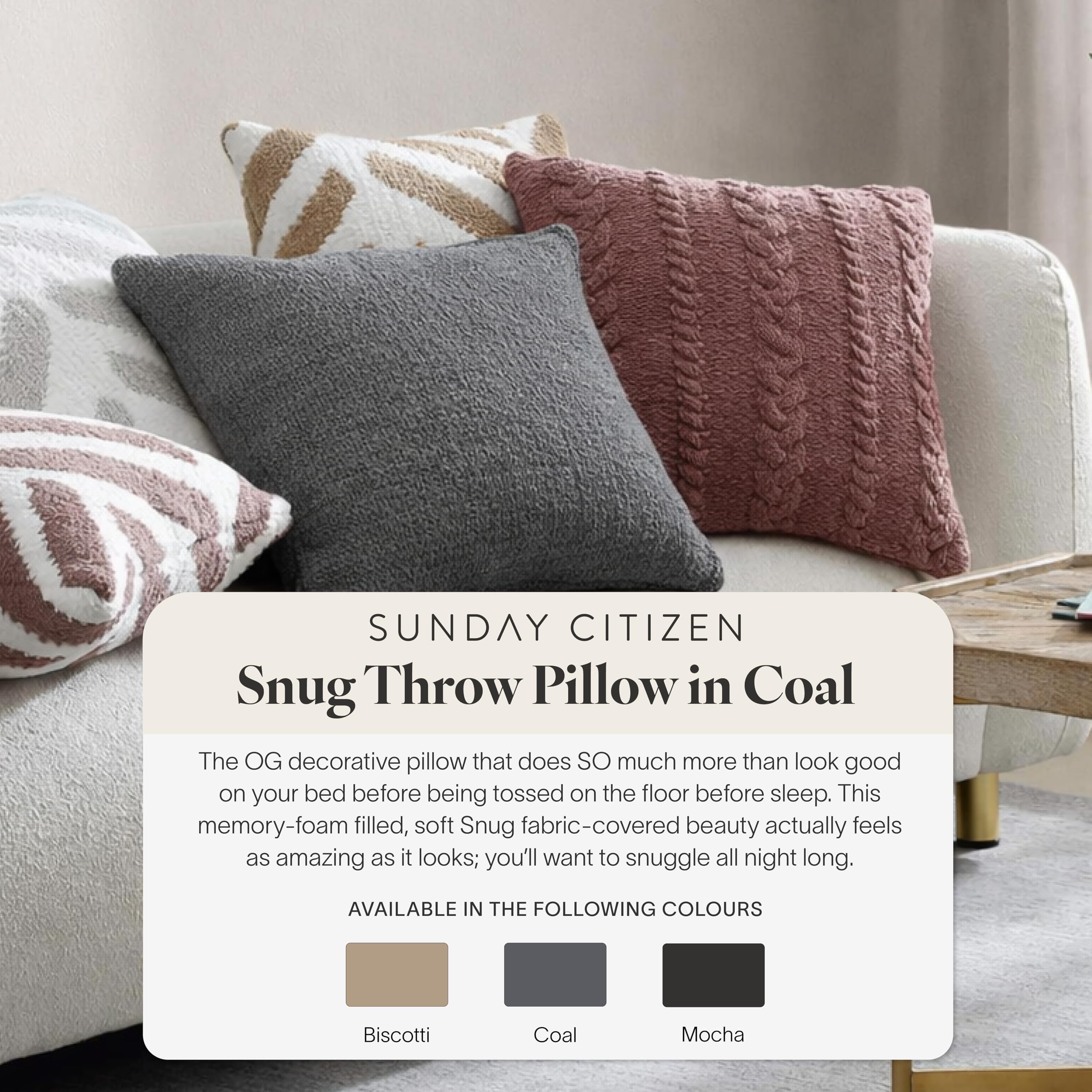 Snug Memory Foam Throw Pillow with Washable Cover