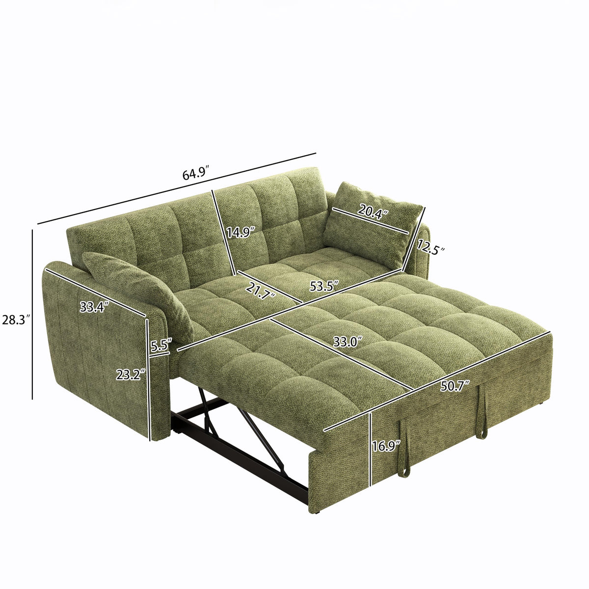 KEIKI 65" Velvet Futon Sofa Bed, 3-in-1 Convertible Sleeper Couch with Adjustable Backrest, 2 Pillows and 500 lb Wood Frame for Home Office, Apartment, Guest Room, Studio and Small Multipurpose Spaces