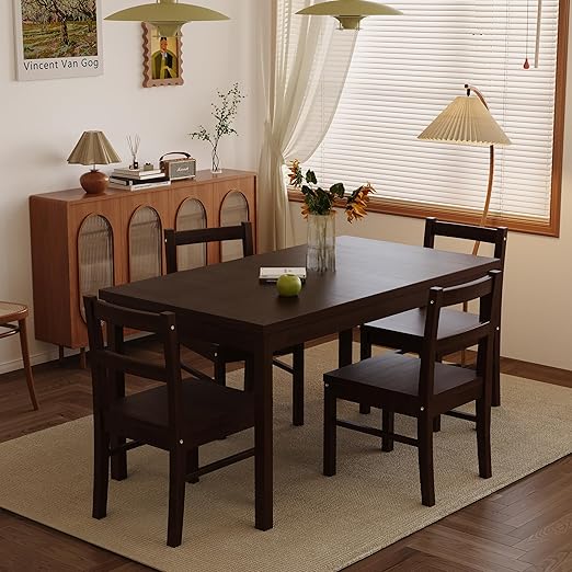 Solid Wood Dining Table Set for 4