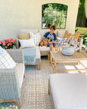 5-Piece High-Back Wicker Sectional Sofa Set with Acacia Wood Coffee Table
