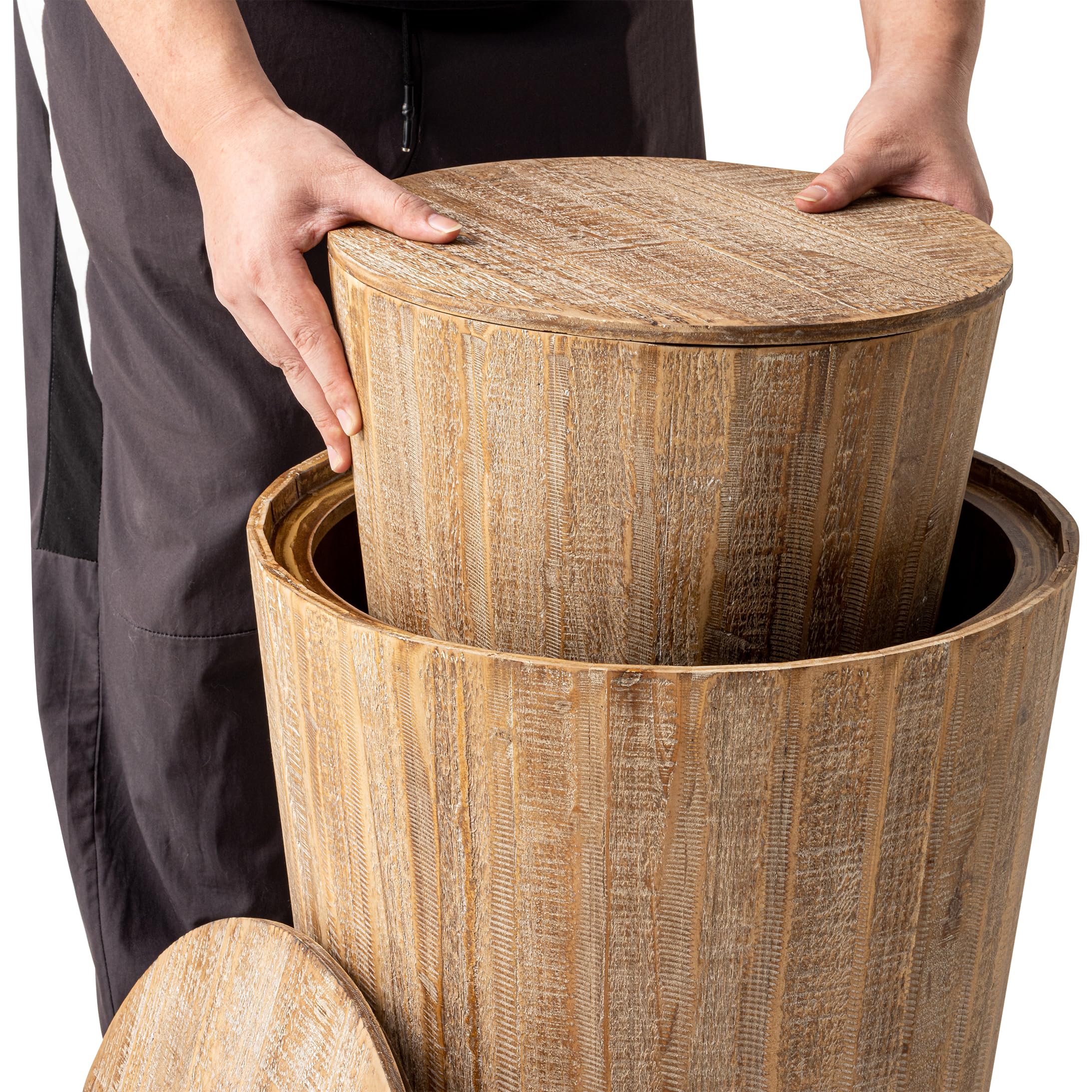 Farmhouse Barrel Side Tables with Storage, Set of 2
