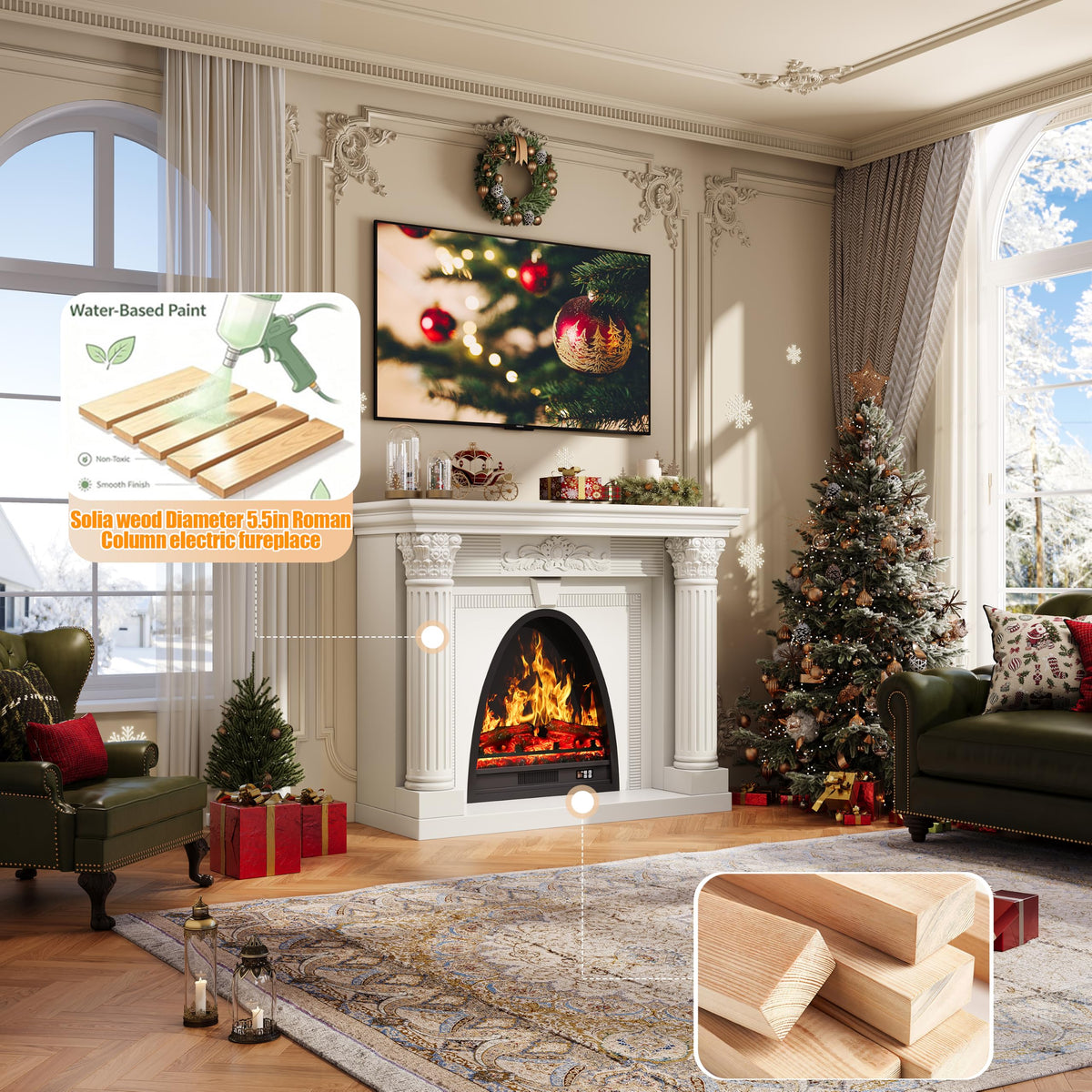 RECHHX 51.2” Solid Wood Electric Fireplace with Mantel, Fireplace TV Stand