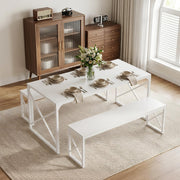 White Dining Table Set with Benches