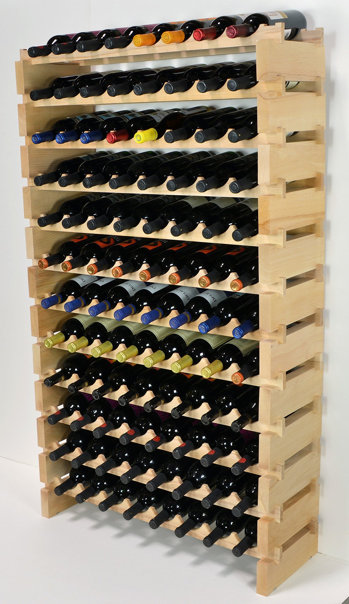 sfDisplay.com,LLC. Modular Wine Rack Beechwood 32-96 Bottle Capacity 8 Bottles Across up to 12 Rows Newest Improved Model (96 Bottles - 12 Rows)