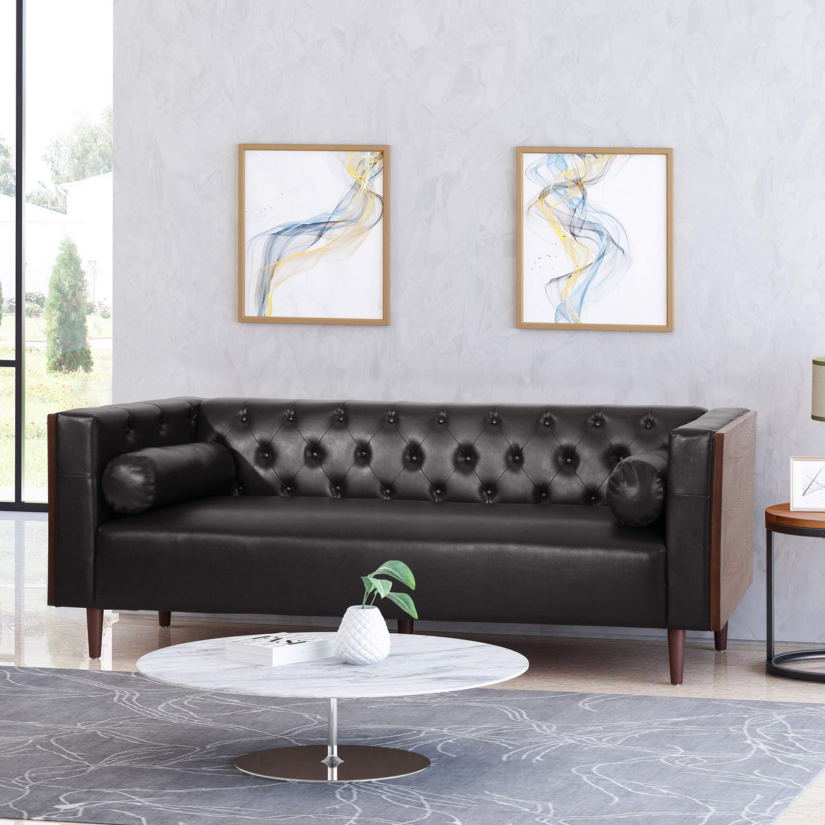 Tufted Faux Leather Sofa