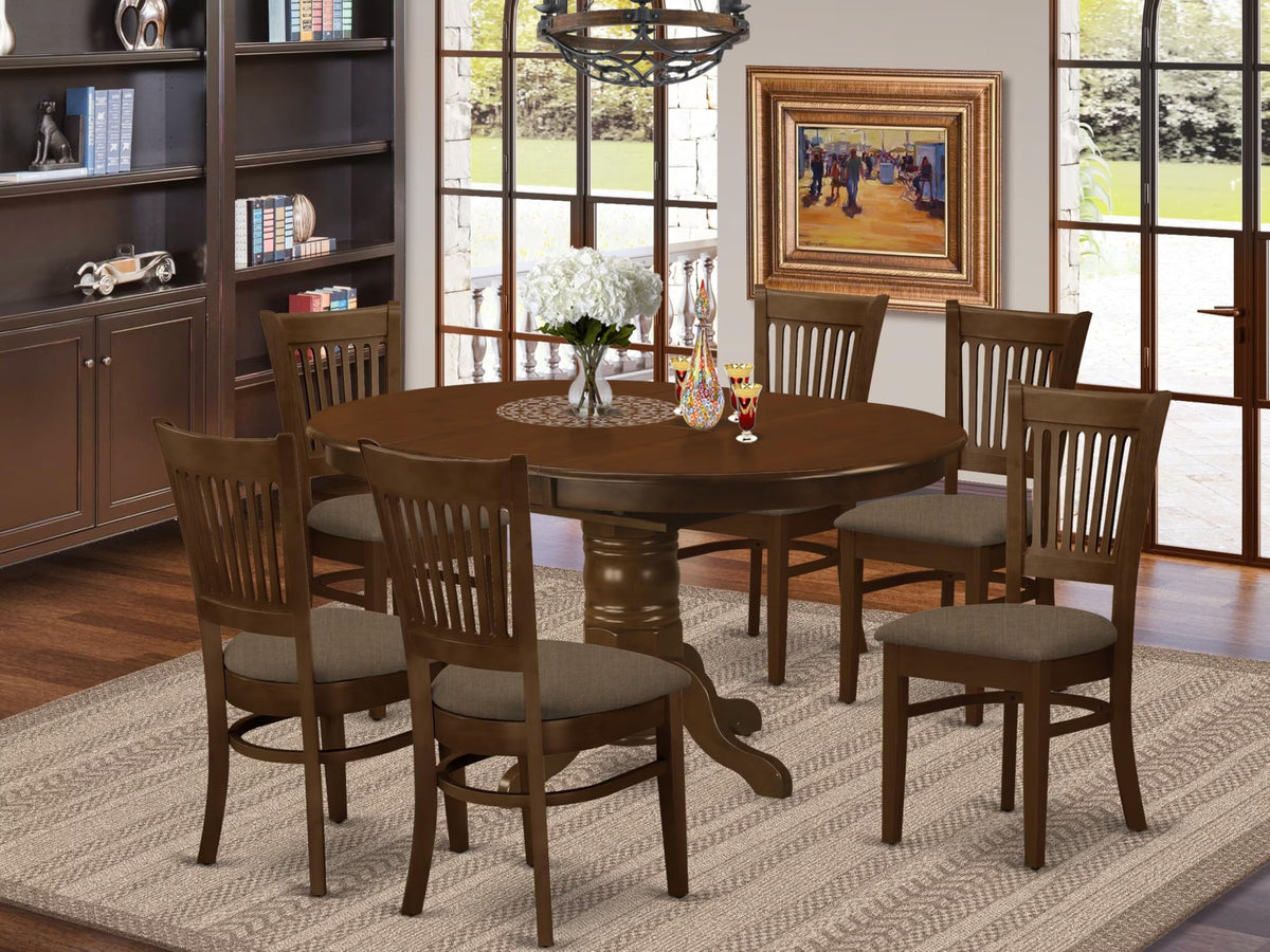East West Furniture KEVA7-ESP-C 7 Piece Kitchen Table & Chairs Set Consist of an Oval Dining Room Table with Butterfly Leaf and 6 Linen Fabric Upholstered Chairs, 42x60 Inch, Espresso