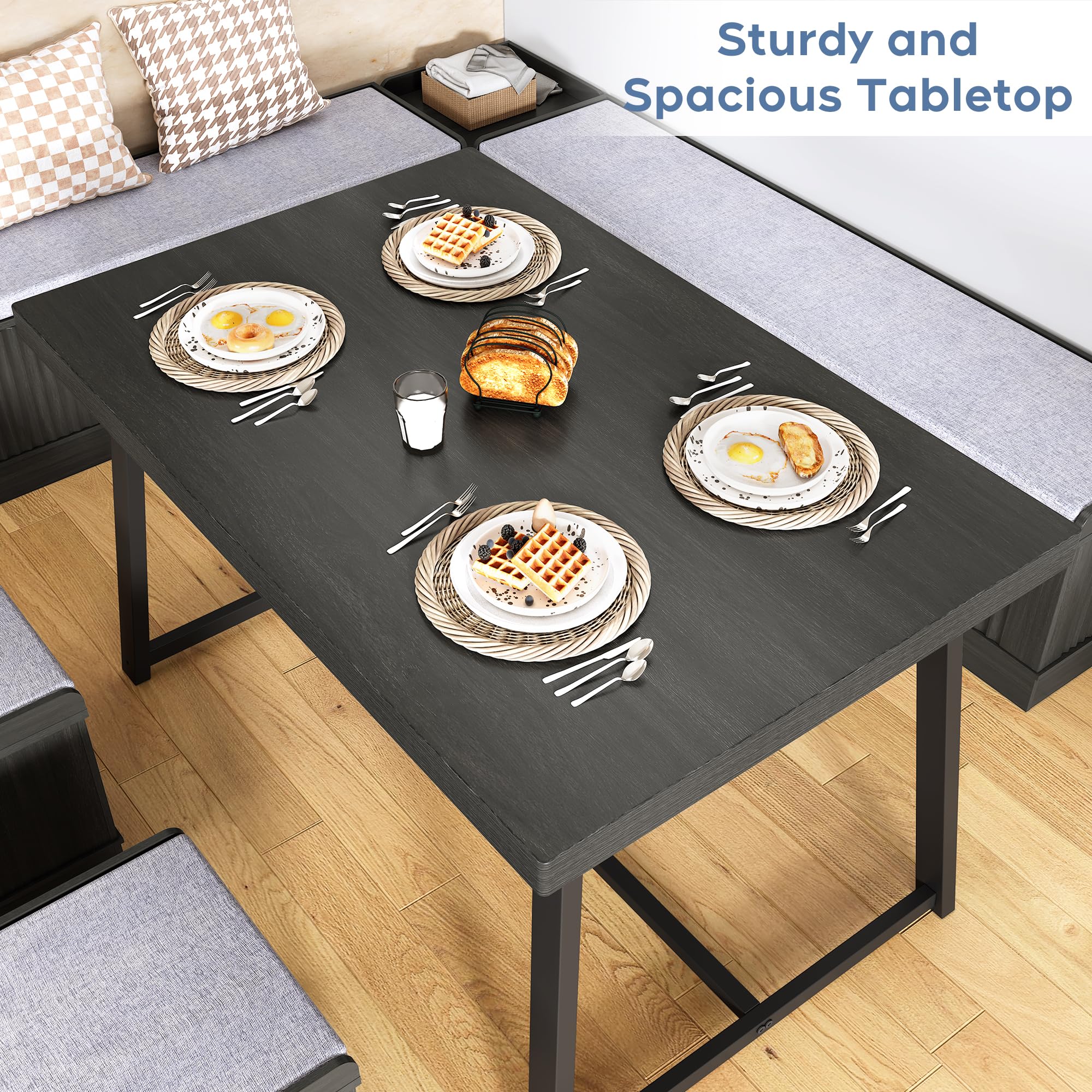 XIAO WEI Corner Dining Table Set, 6-Piece Breakfast Nook Dining Set with Storage Bench and Stools, 47" Banquette Seating for Small Space, Apartment Kitchen & Dining Room, Brown Wood