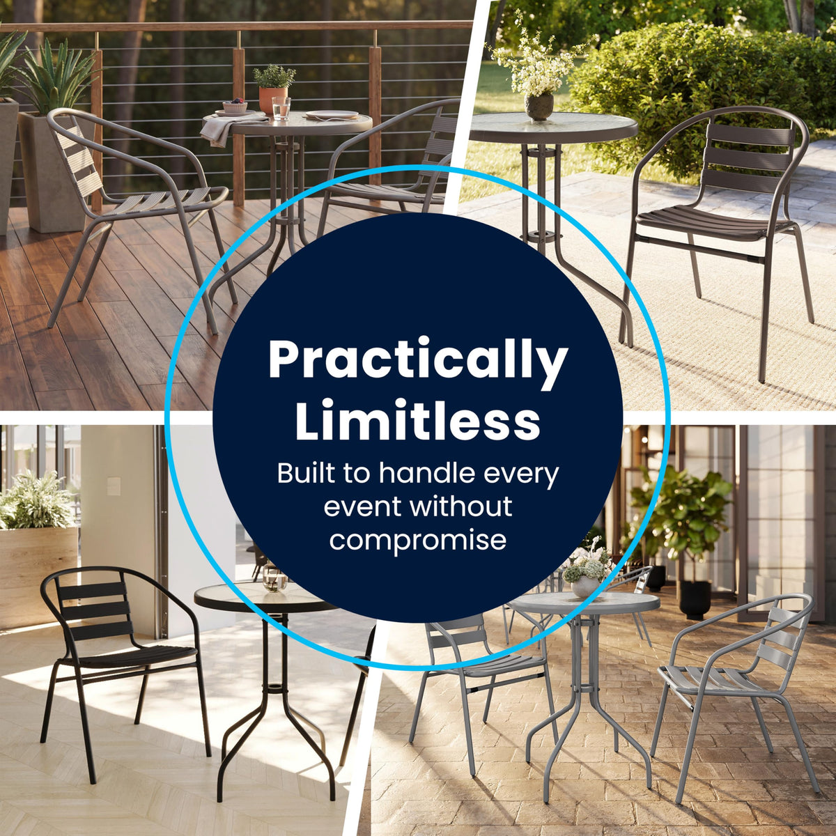Flash Furniture Lila 7-Piece Glass Patio Table and Chairs Set, Outdoor Patio Dining Set with Rectangular Table and 6 Slat Back Patio Chairs, Black