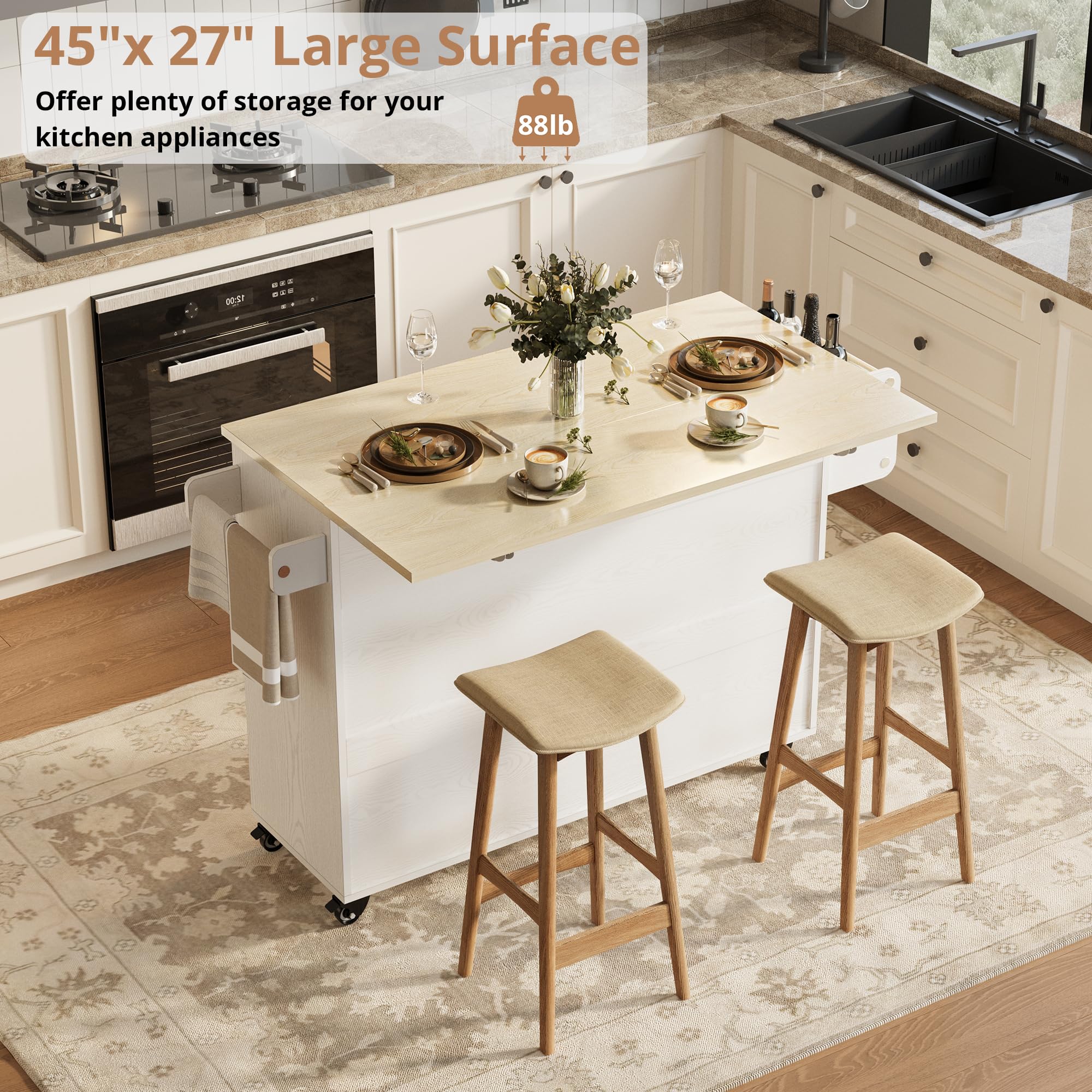 Rolling Kitchen Island Cart with Drop Leaf
