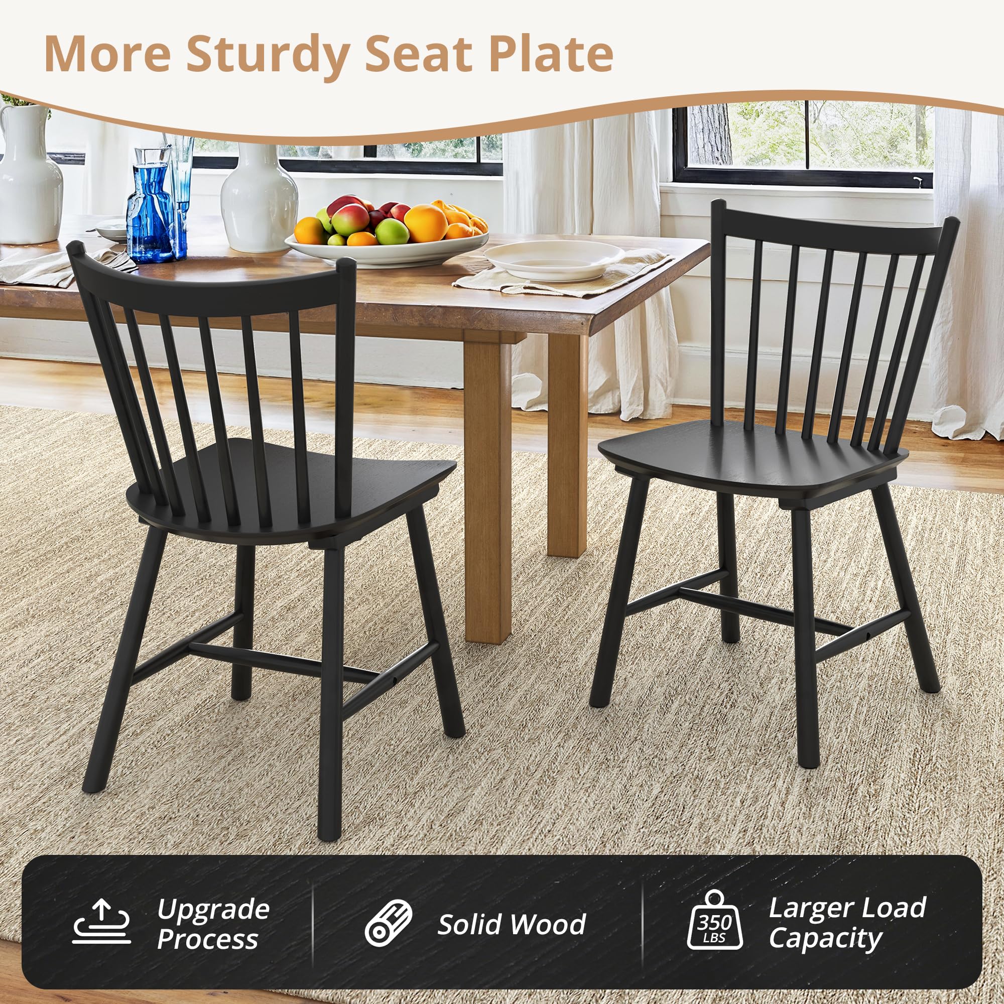 Farmhouse Spindle Back Dining Chairs, Set of 4