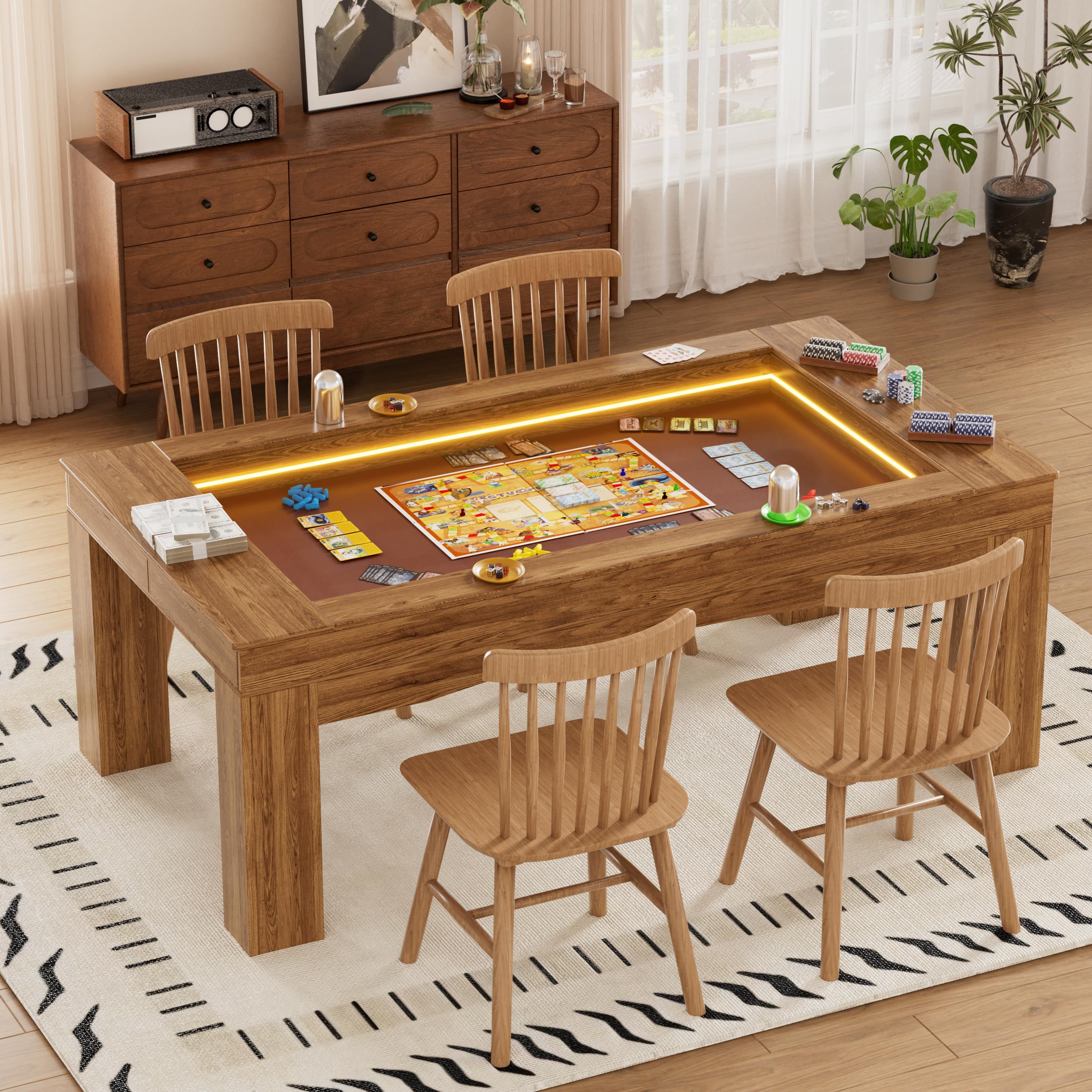 Gaming Dining Table with LED Lights & Removable Top