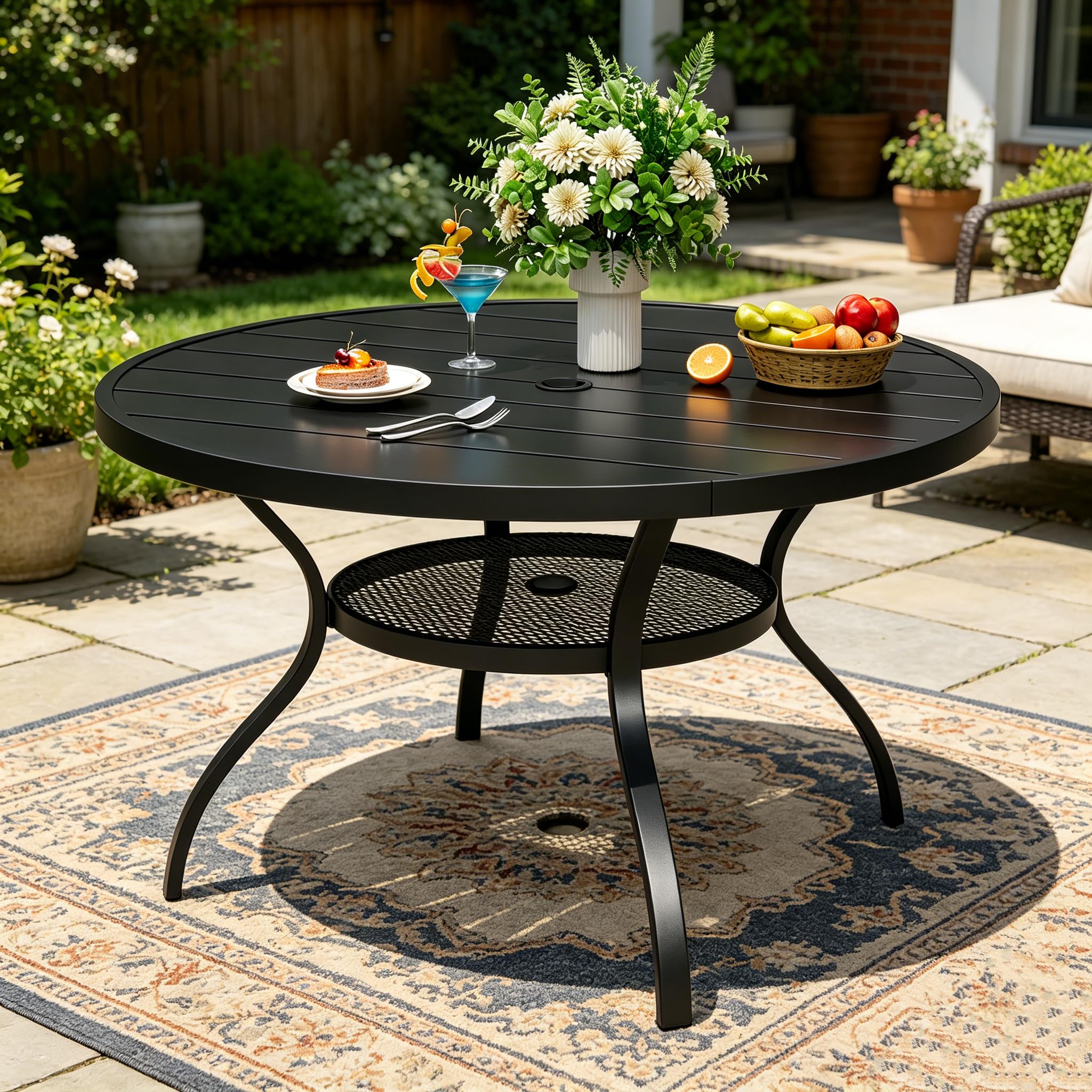 Round Outdoor Patio Dining Table with Umbrella Hole