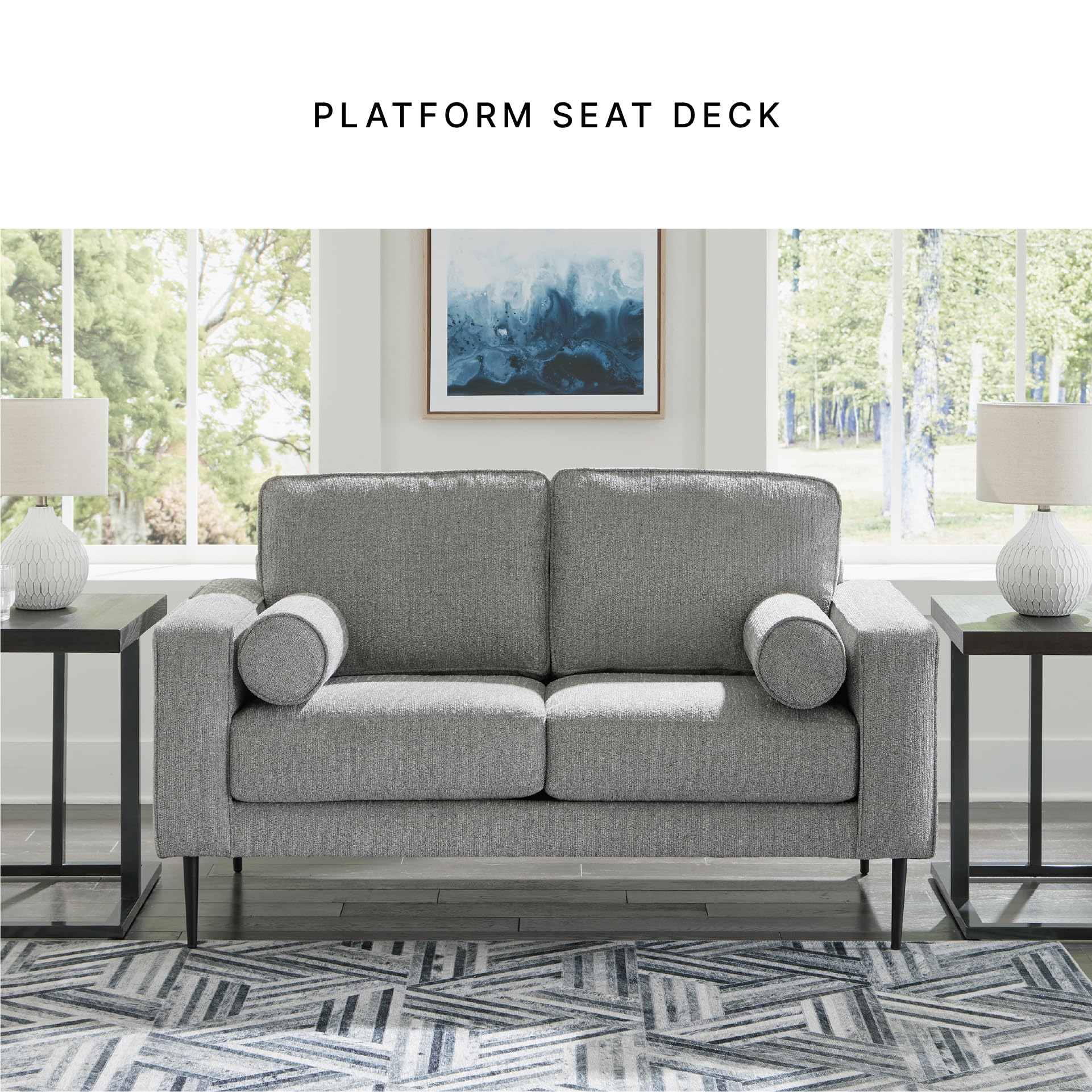 Signature Design by Ashley Hazela Casual Loveseat with 2 Bolster Pillows, Gray