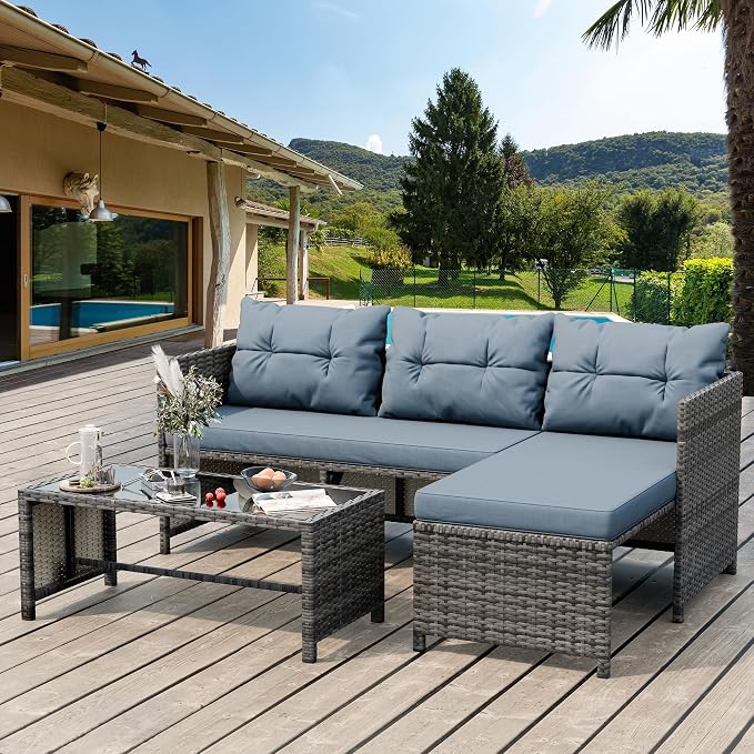 3-Piece Wicker Patio Sofa Set