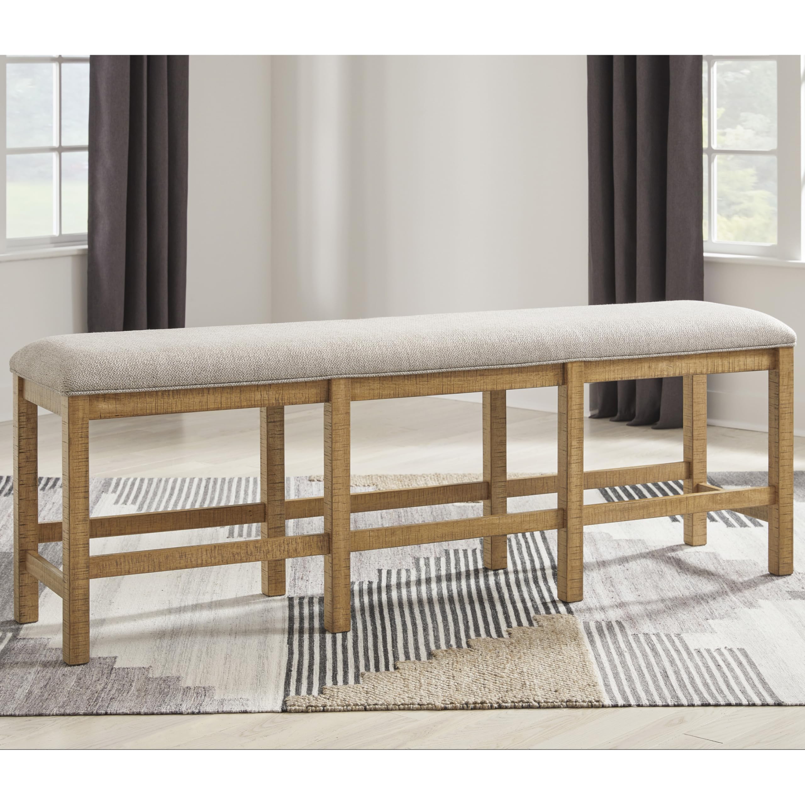Counter Height Dining Bench, Light Brown & Light Gray