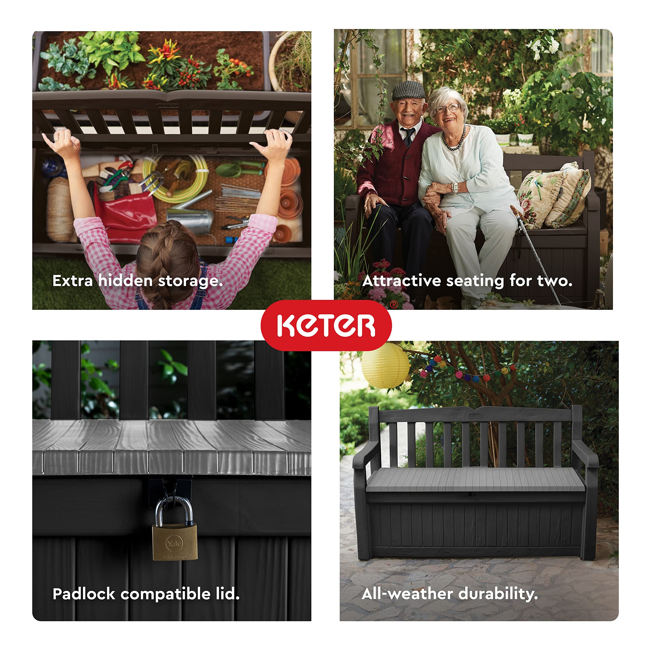 70-Gallon Outdoor Resin Storage Bench Deck Box | Seats 2-3