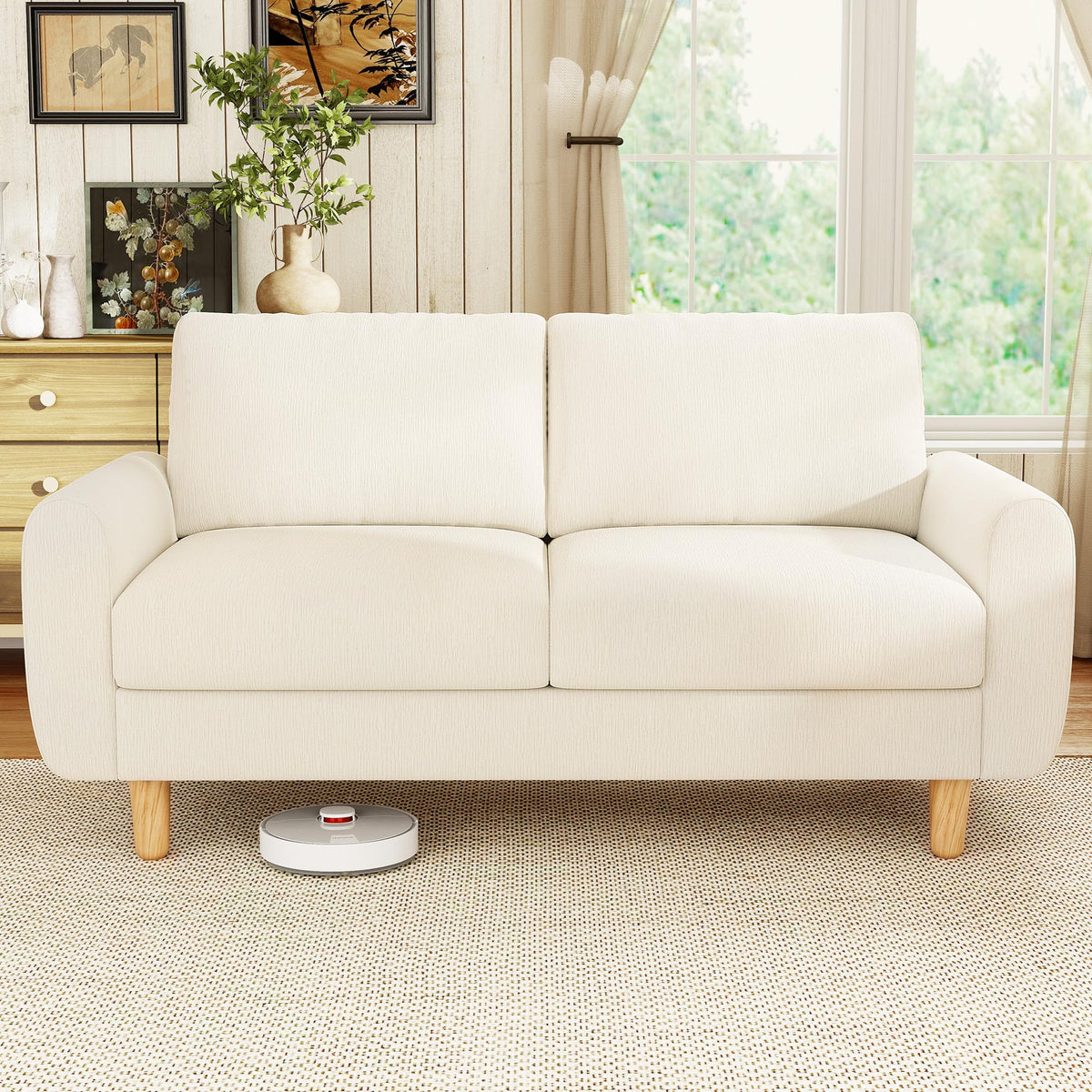 WorthFurni 68" Loveseat Sofa, Comfy Chenille Fabric Couches for Living Room with Spring Cushion and Solid Wood Frame, Modern Deep Seat Couch for Bedroom, Apartment, Office, Easy Assembly, Beige
