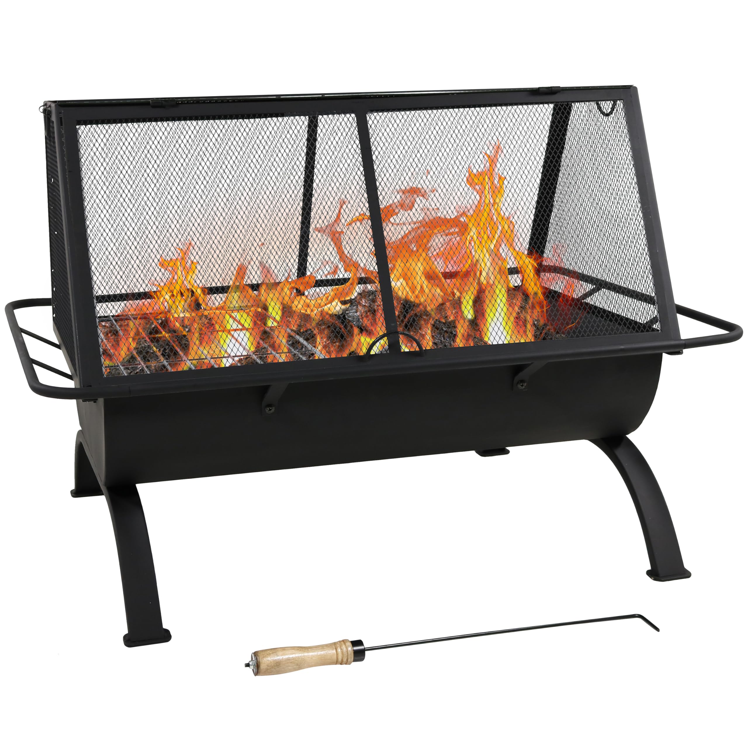 36-Inch Rectangular Steel Fire Pit with Grill & Accessories
