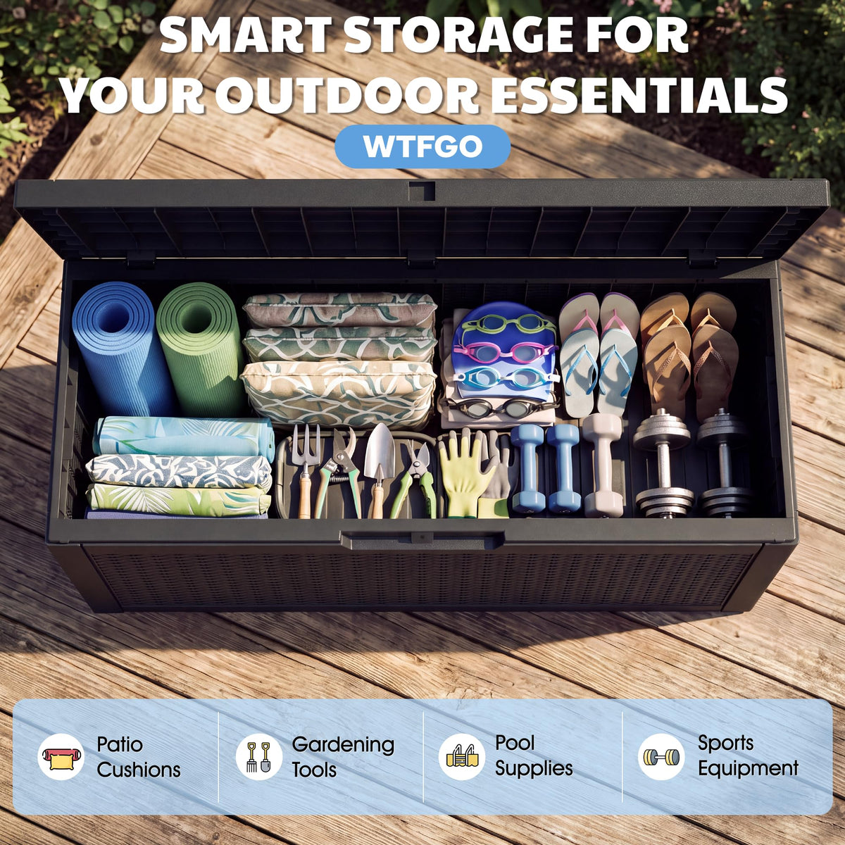WTFGO Outdoor Storage Box Waterproof, 80 Gallon Deck Box for Patio Storage