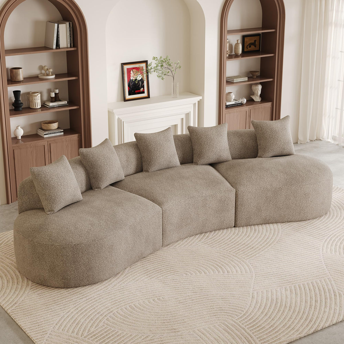 ONEMMLION 134" Modern Curved Sectional Sofas for Living Room, Brown