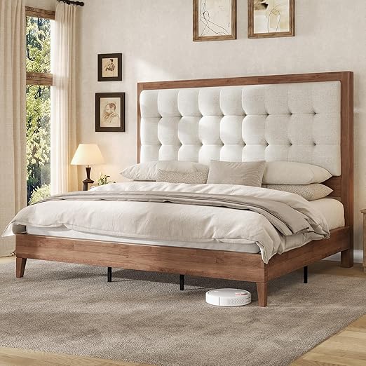 Platform Bed Frame with Tufted Headboard
