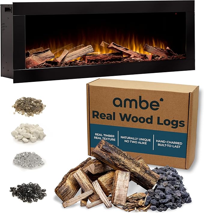Linear Electric Fireplace Insert with Hidden Vent & Real Log Option