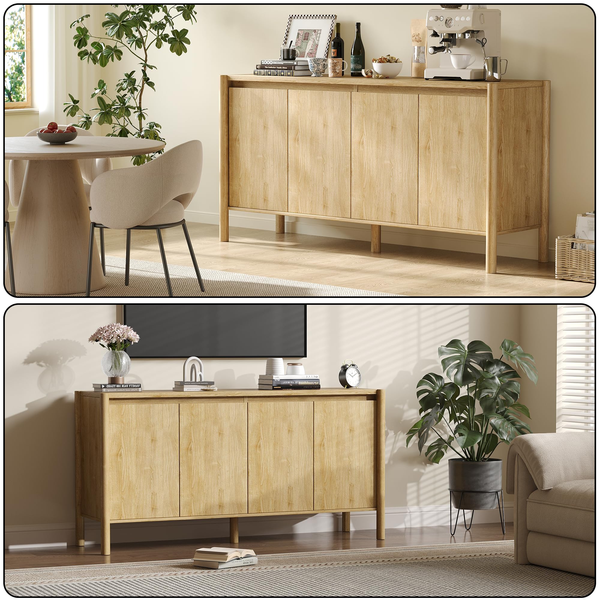 59" Wide Buffet Cabinet with 4 Doors & Adjustable Shelves