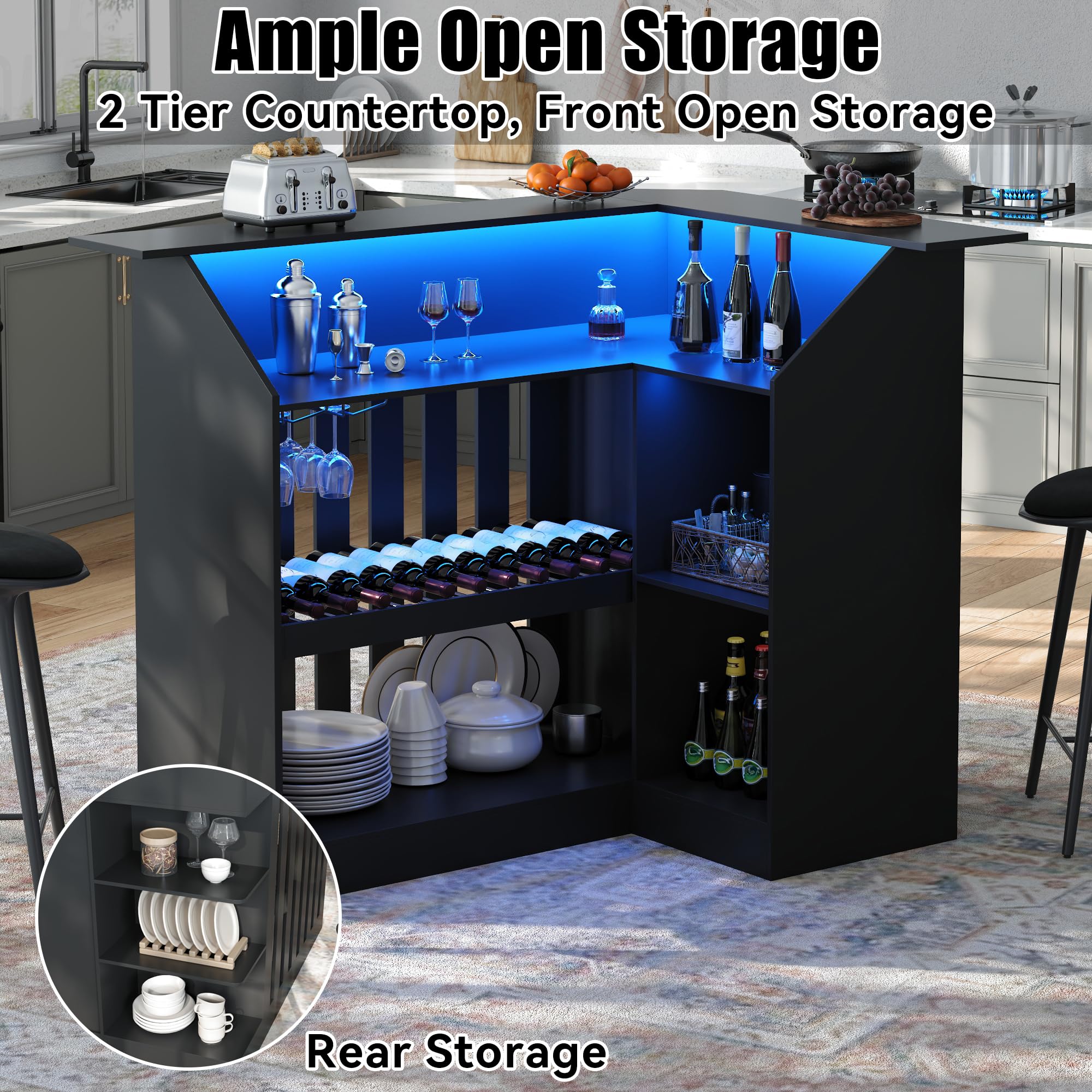 L-Shaped Bar Cabinet with LED Light