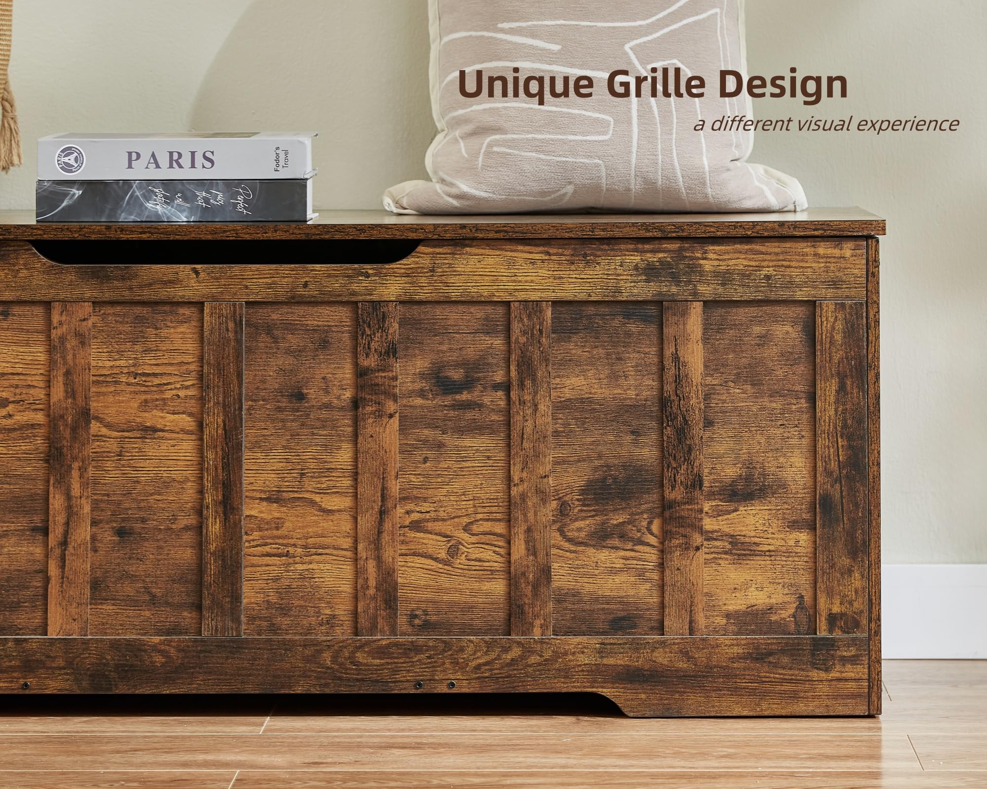 VANKILEY 51.2"Storage chest extra large,storage bench with 2 safety hinges,Shoe Bench,51.2*15.7*19.1inches,wooden trunk for bedroom,livingroom,entryway,Supports 220 lb,Easy Assembly(Rustic brown)