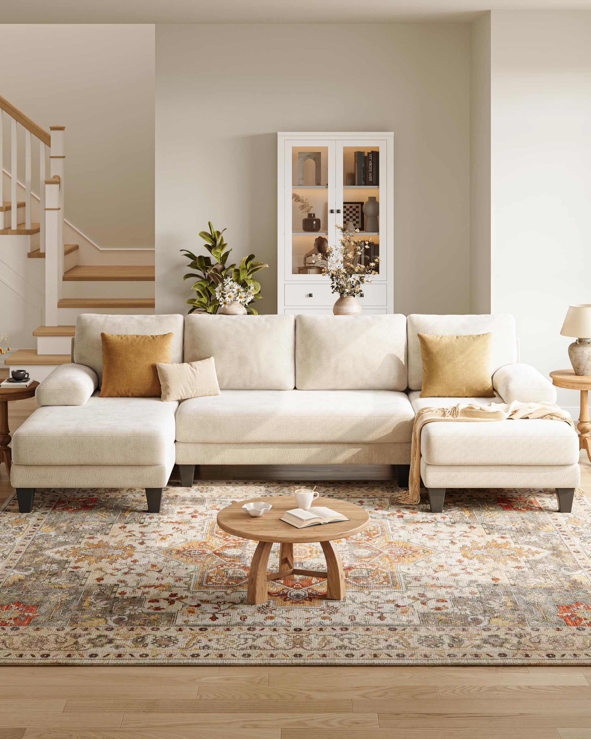 TROMIRY U-Shaped Sectional Couches for Living Room | 112 Inch Modern Sectional Couch | Warm White Chenille Sofa with Double Chaise for Apartment