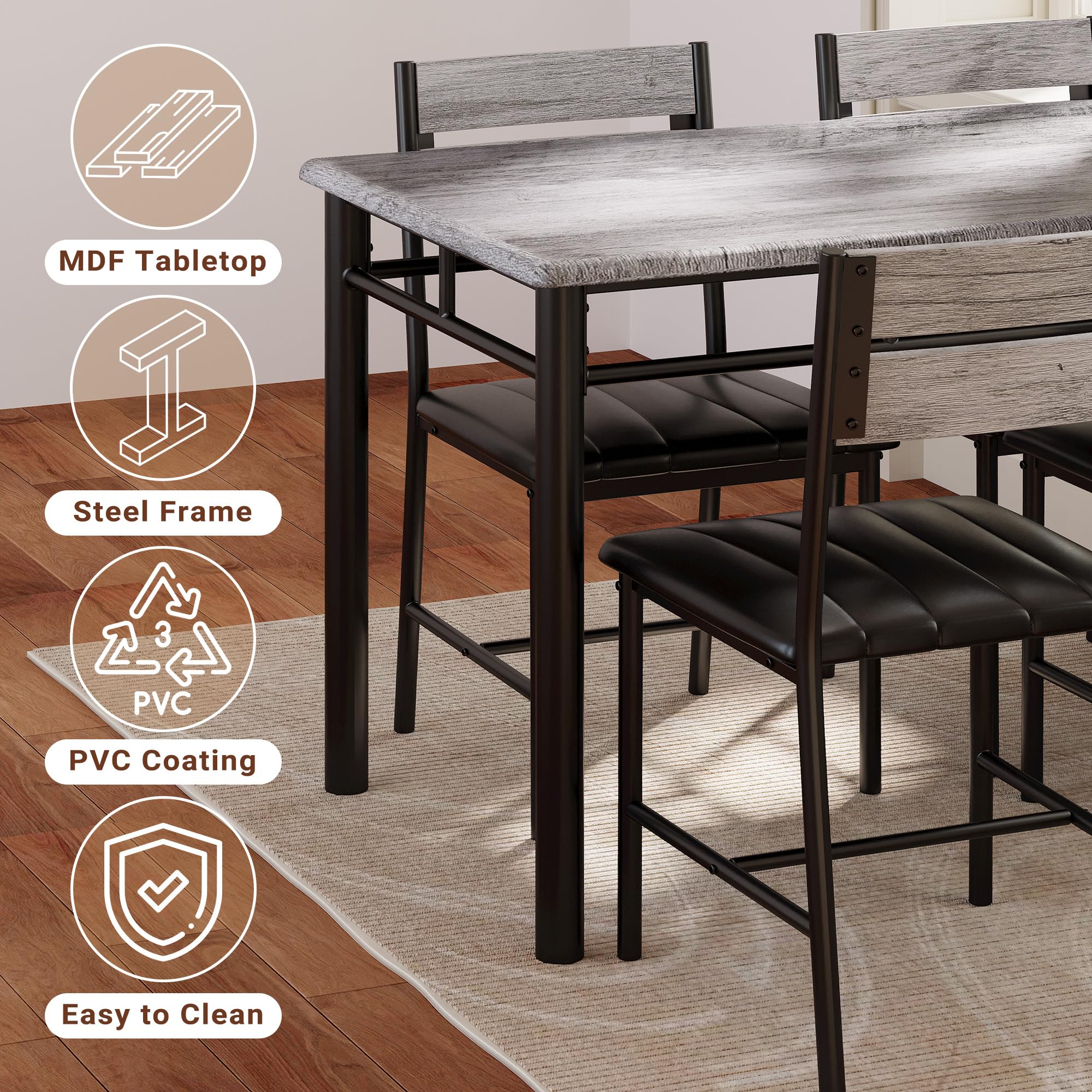 5-Piece Dining Table Set with Upholstered Chairs