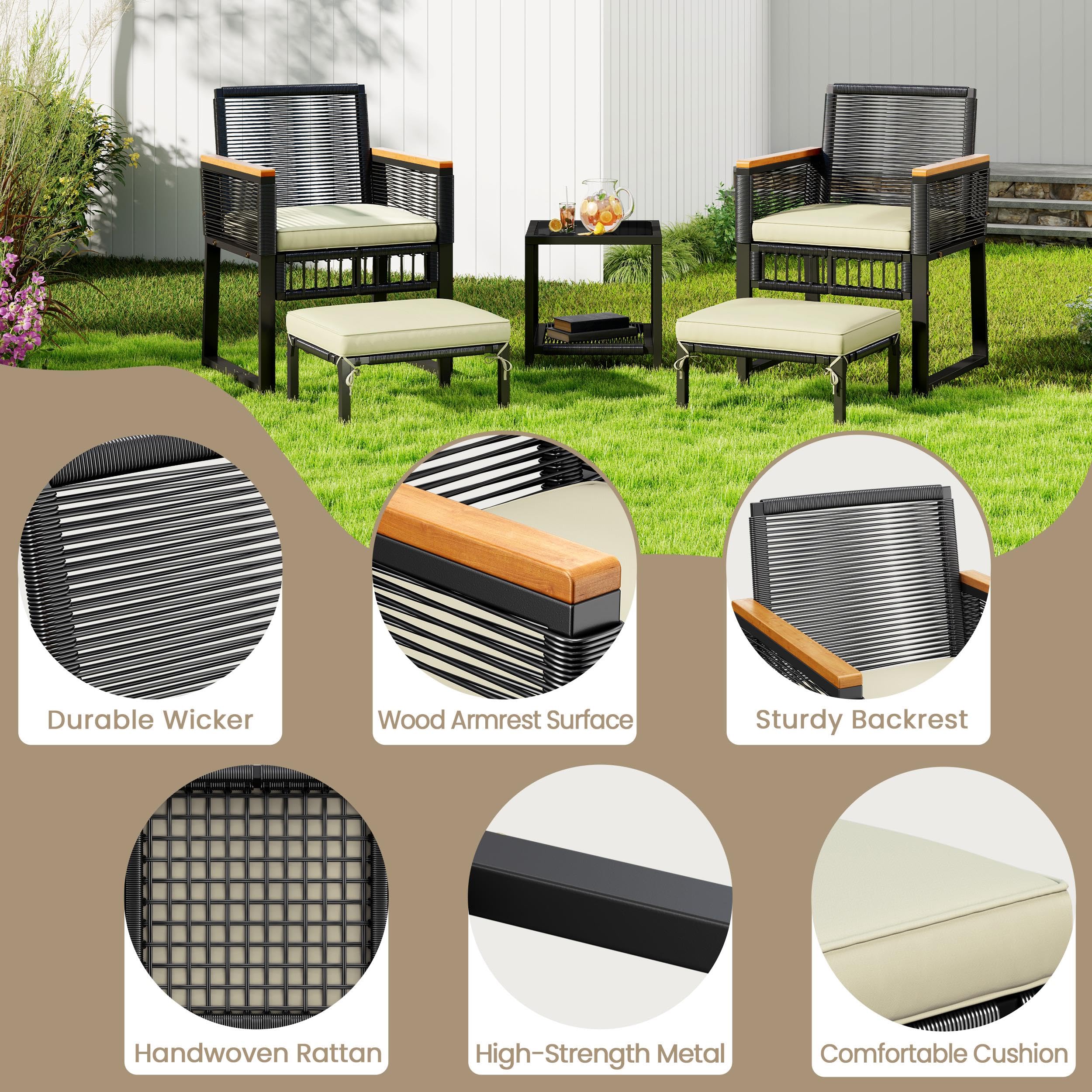 5-Piece Outdoor Wicker Conversation Set