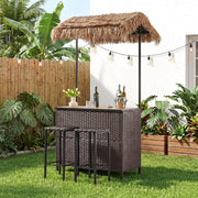 3-Piece Outdoor Tiki Bar Set with Canopy & 2 Stools