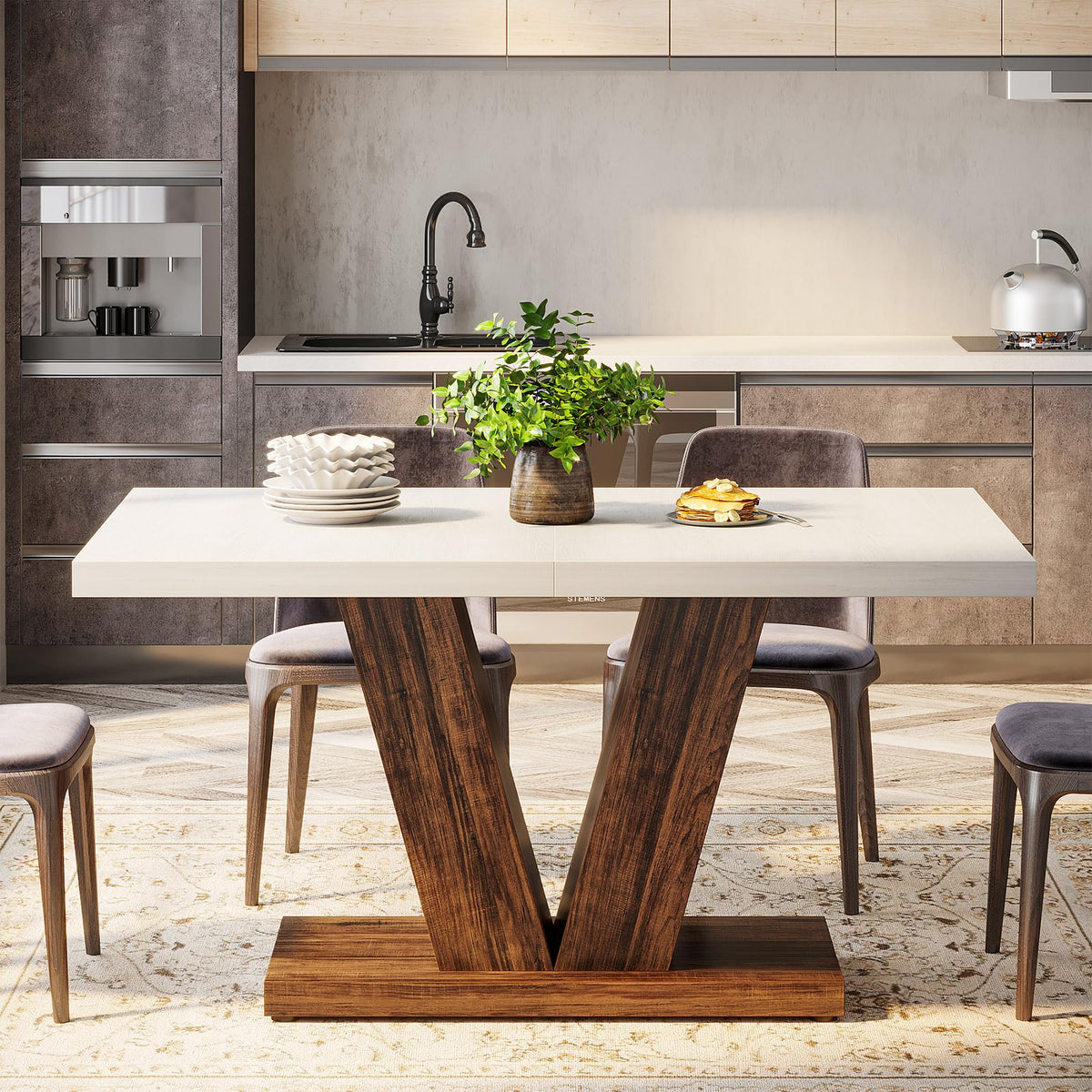 White & Brown Pedestal Dining Table