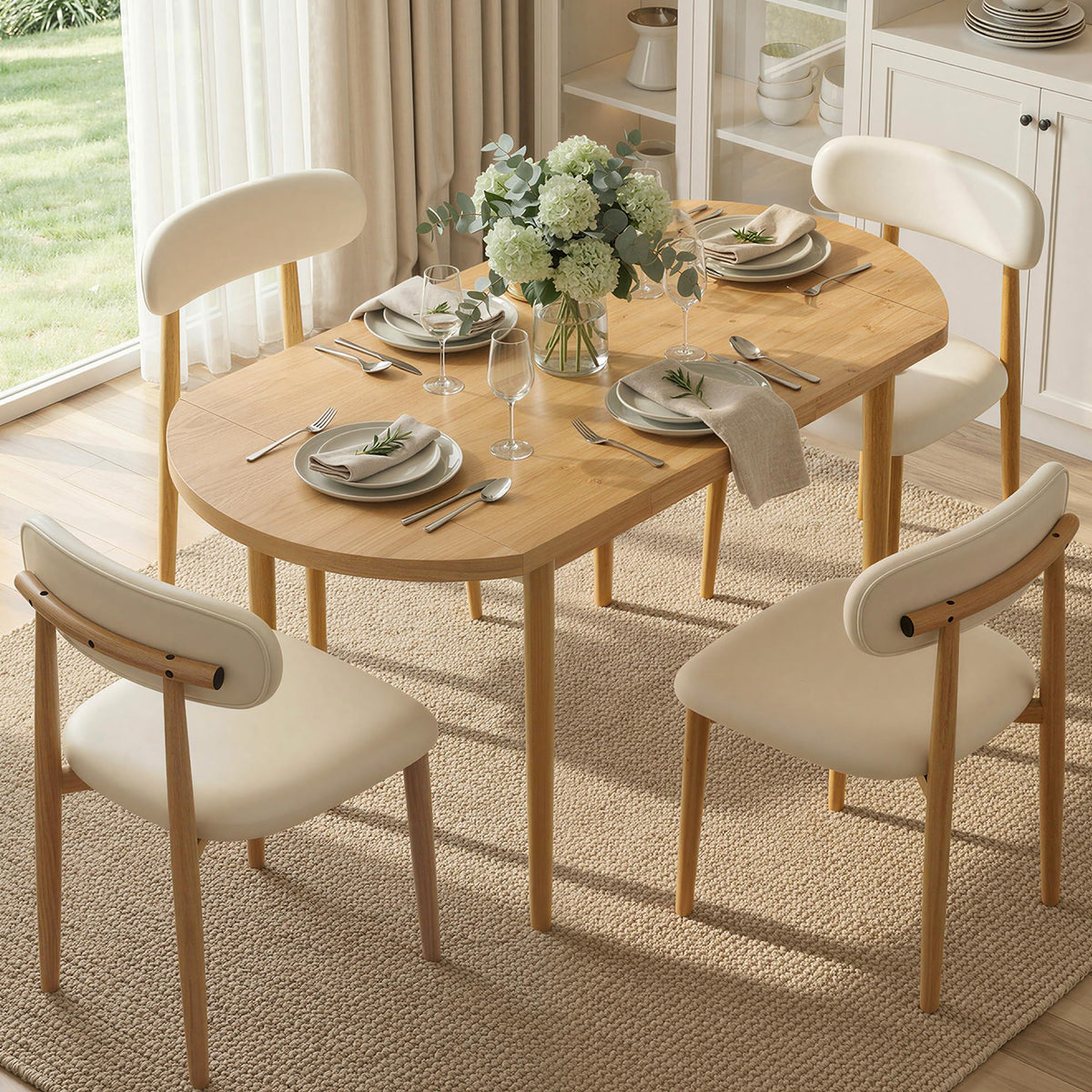 IRONCK Dining Table Set for 4, 55" Drop Leaf Desk, Natural Wood
