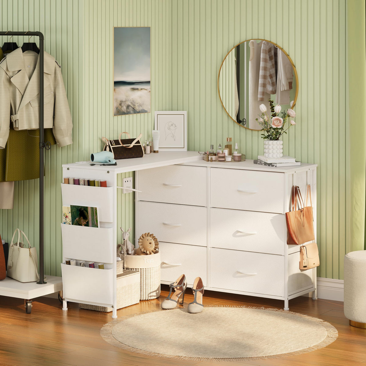 Corner Vanity Desk with 6 Drawers